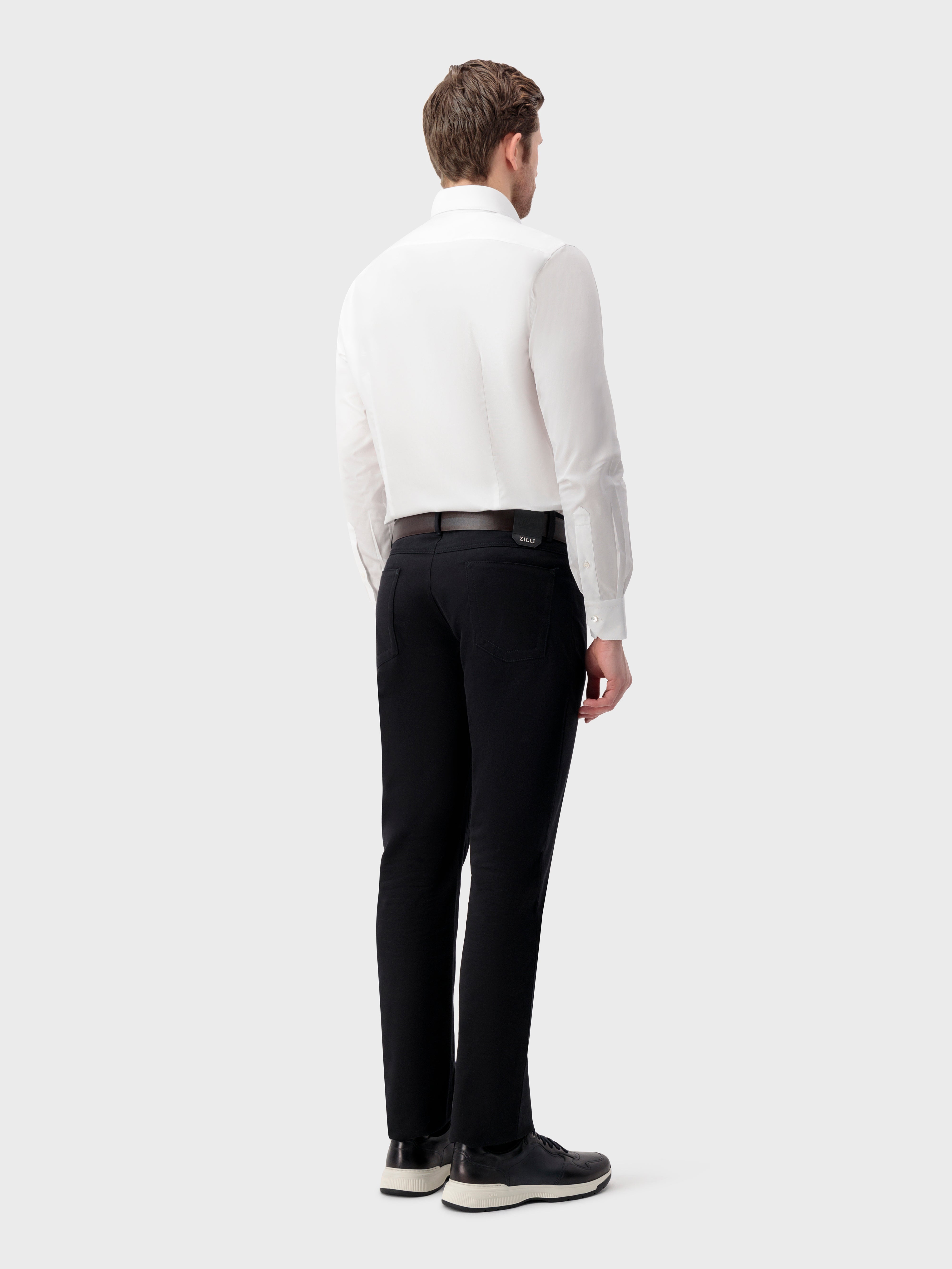 Single-Stitched Hidden Button Collar Sea Island Cotton Shirt - White