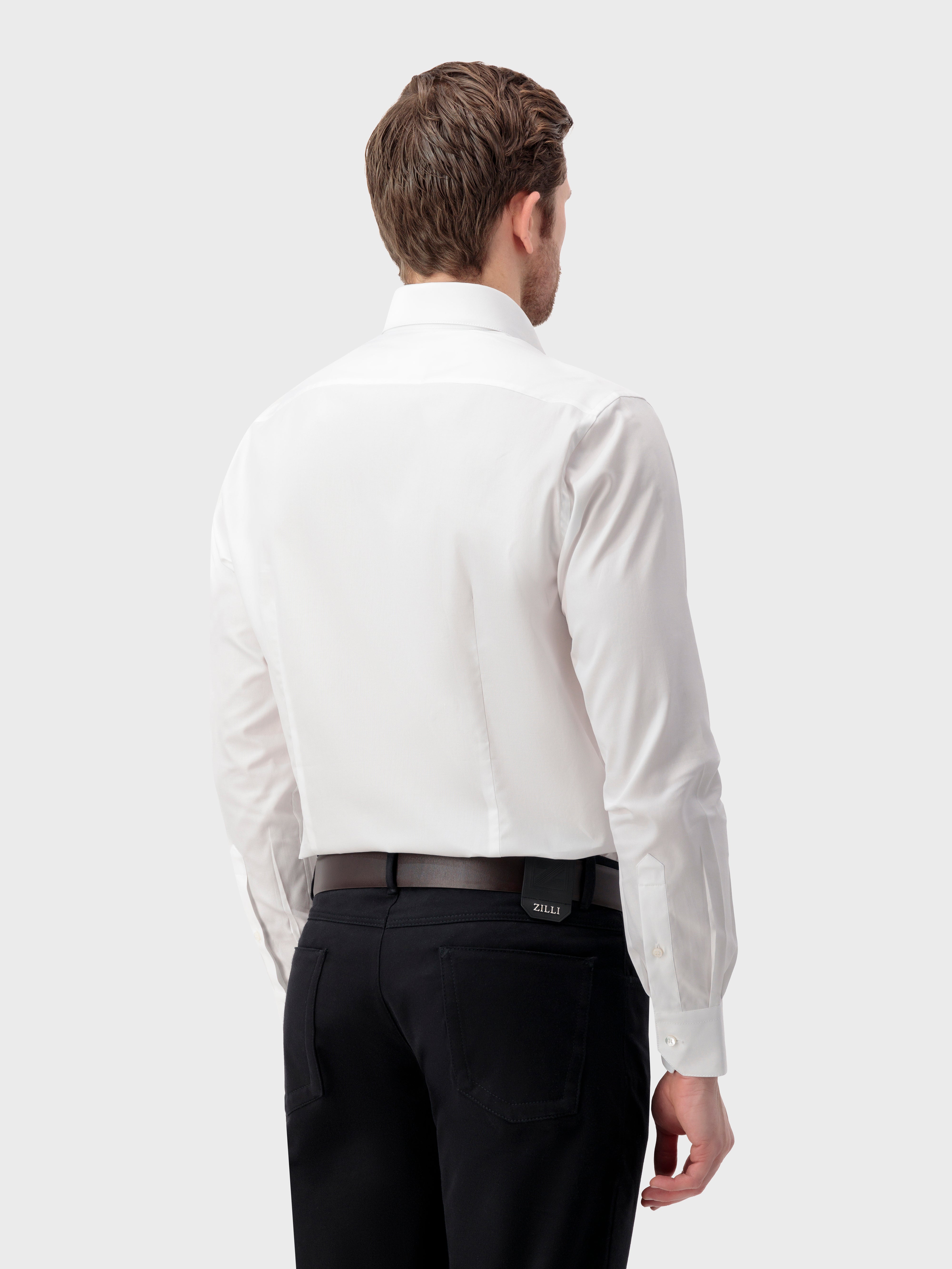 Single-Stitched Hidden Button Collar Sea Island Cotton Shirt - White