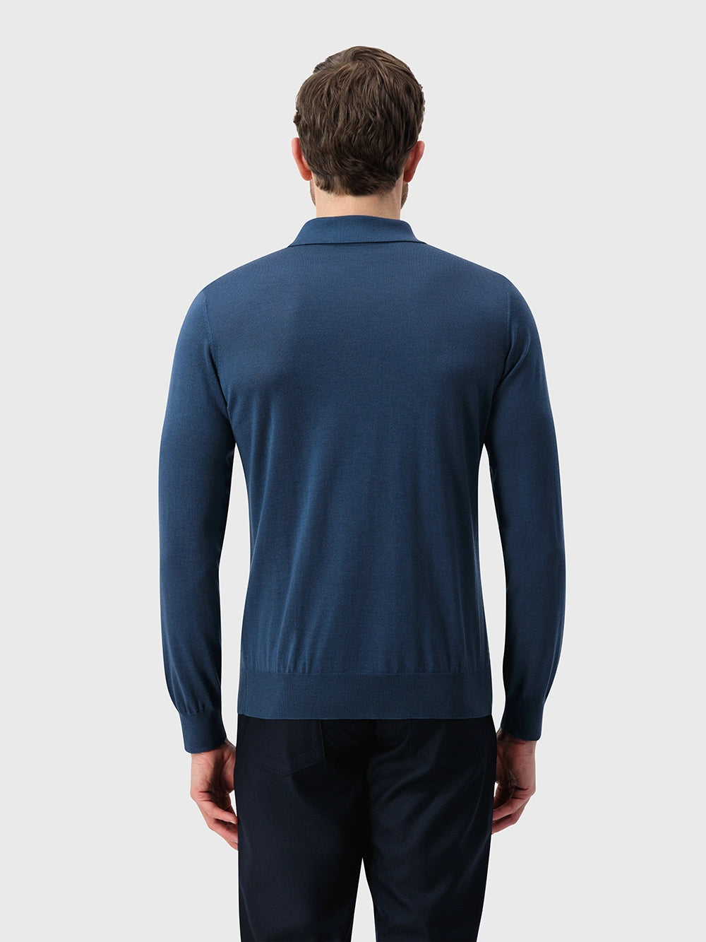 Jacquard Polo Half-Zip Knit with Crocodile Leather Trim – Smoke Blue