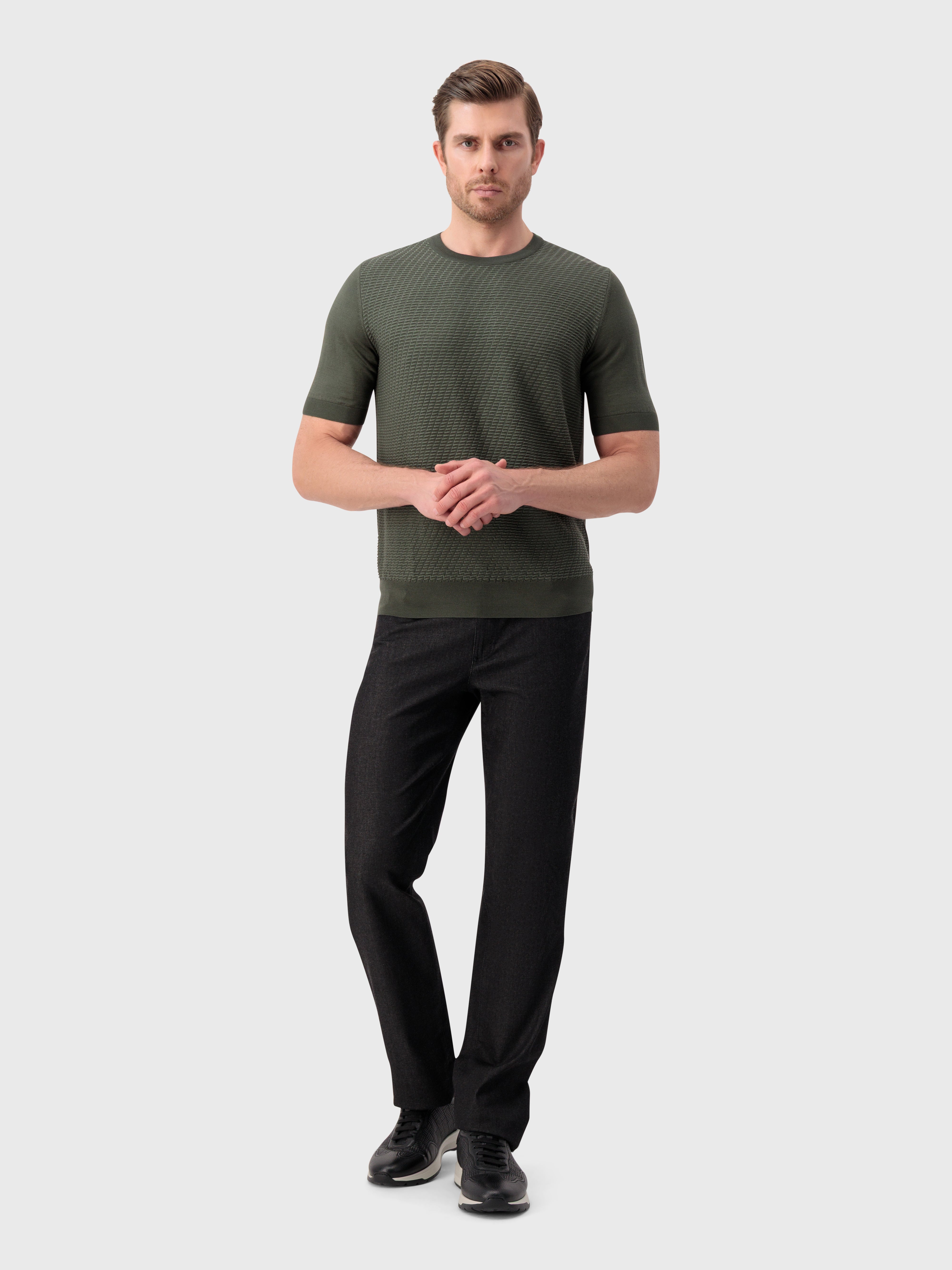 Slim Fit ZILLI Embroidery Denim Cotton Trousers - Black