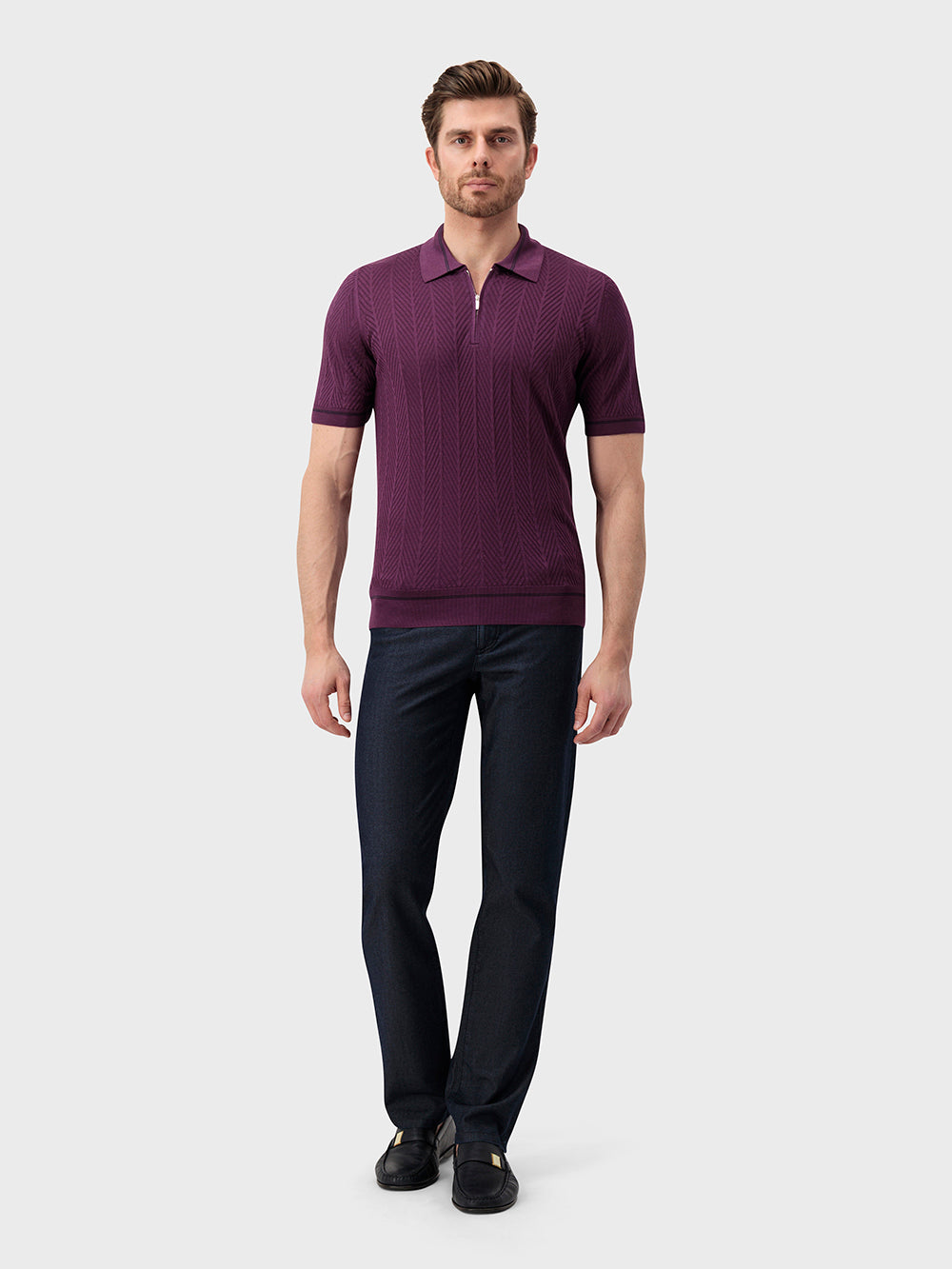 Geometric Pattern Silk Knit Shirt - Deep Magenta
