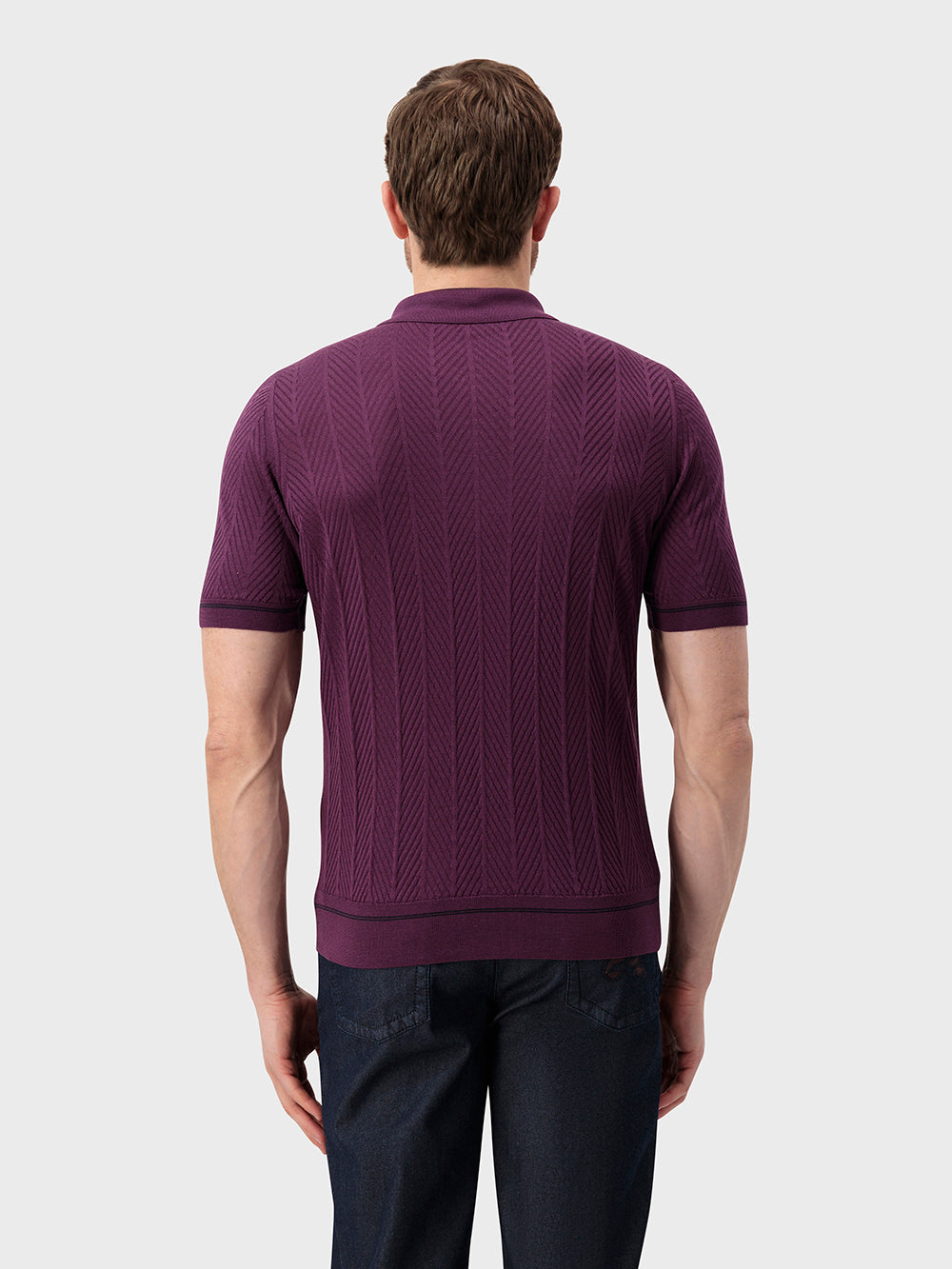 Geometric Pattern Silk Knit Shirt - Deep Magenta