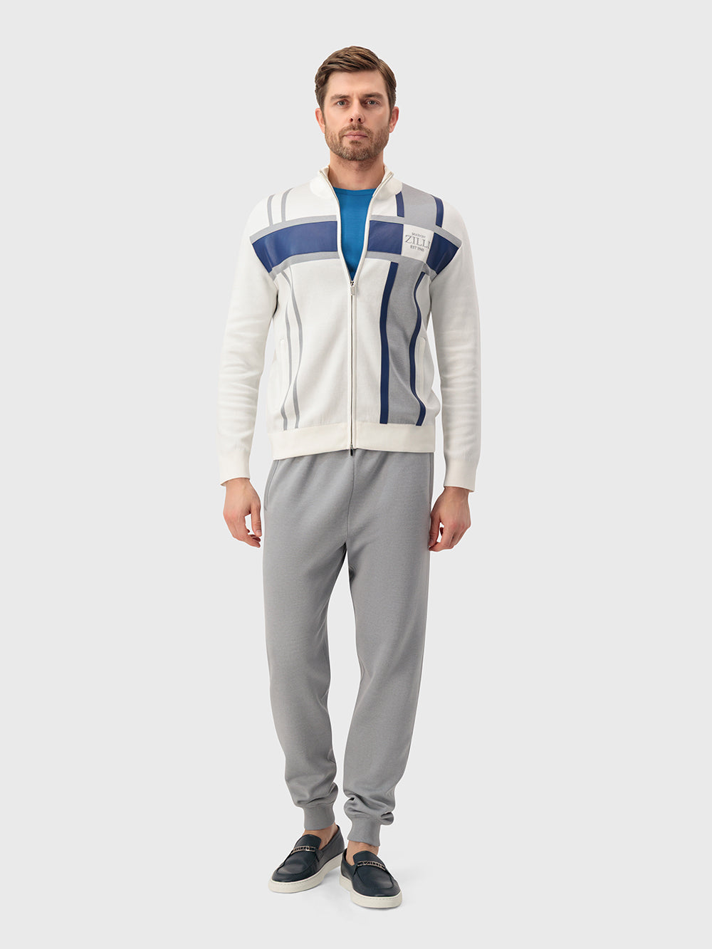 Two-Piece Geometric Pattern Jogging Suit - Natural White