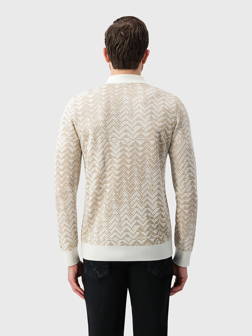 60% Wool 30% Silk 10% Cashmere Chevron Zip Polo - Blond Fawn