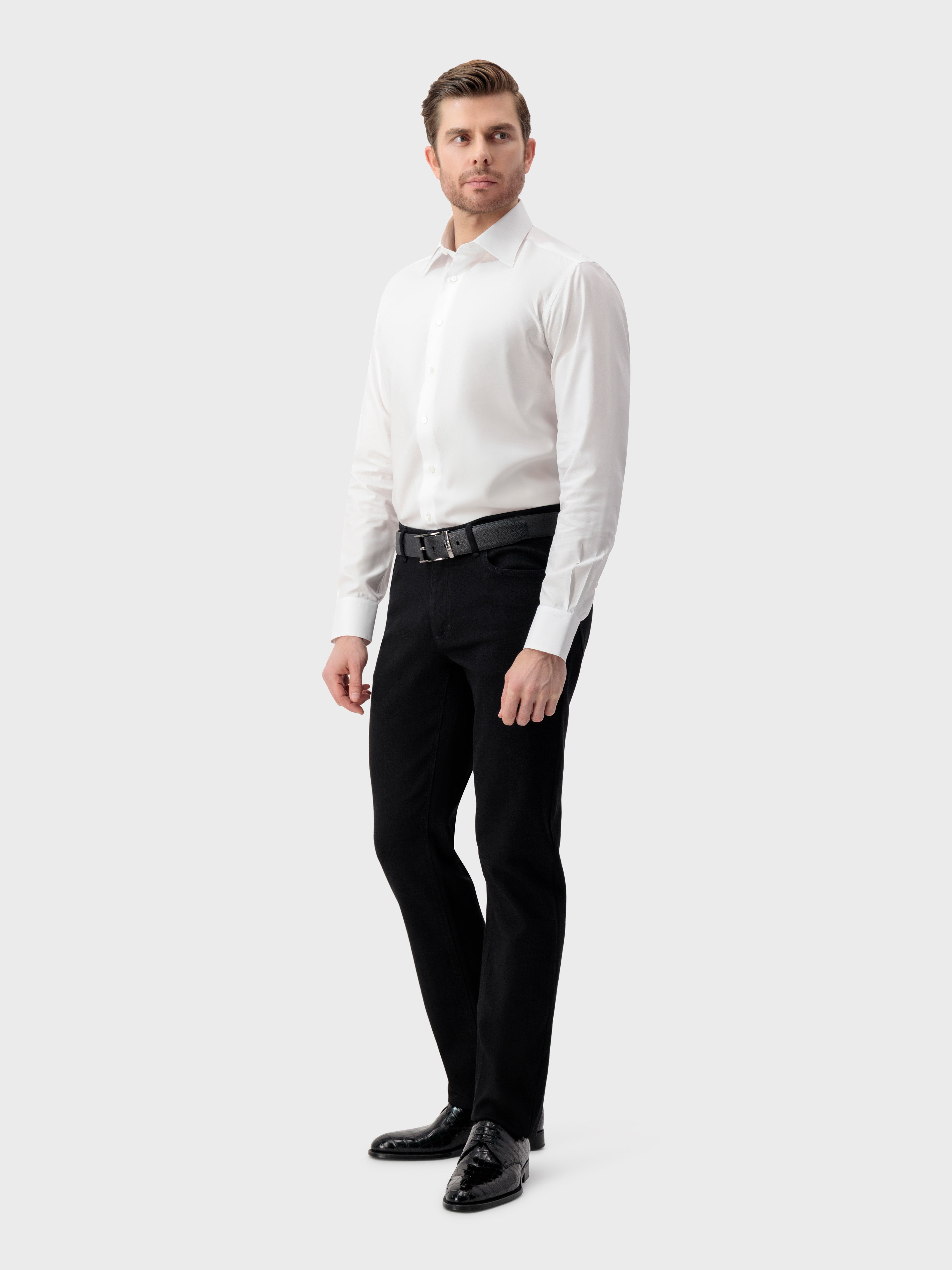 Хлопковая рубашка с одним отложным воротником - жемчужно-белый