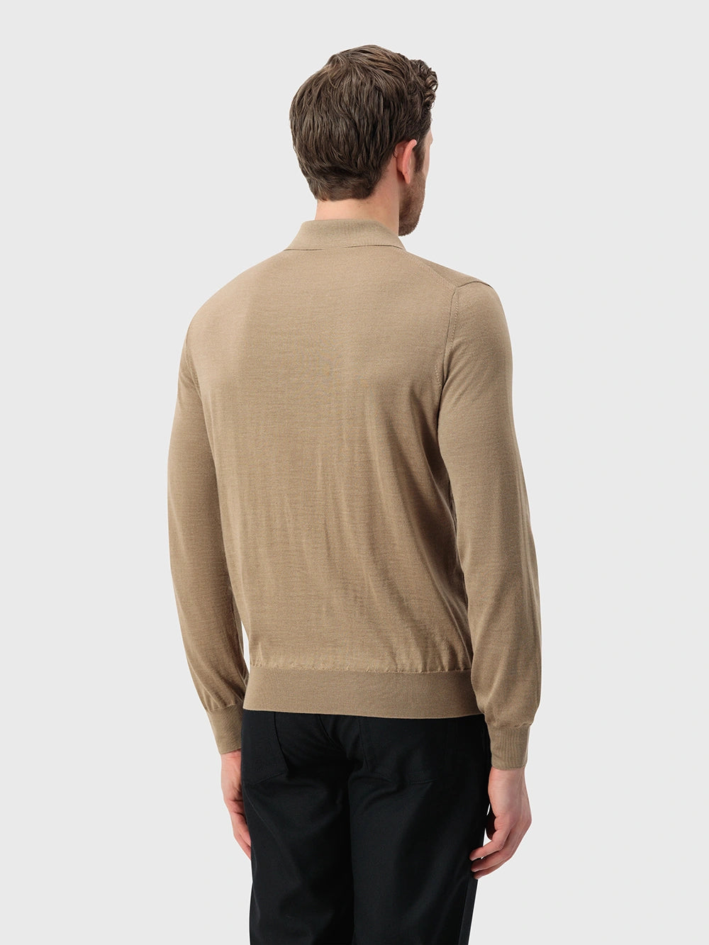 Speckled Half-Zip Knit with Crocodile Leather Trim – Cappuccino