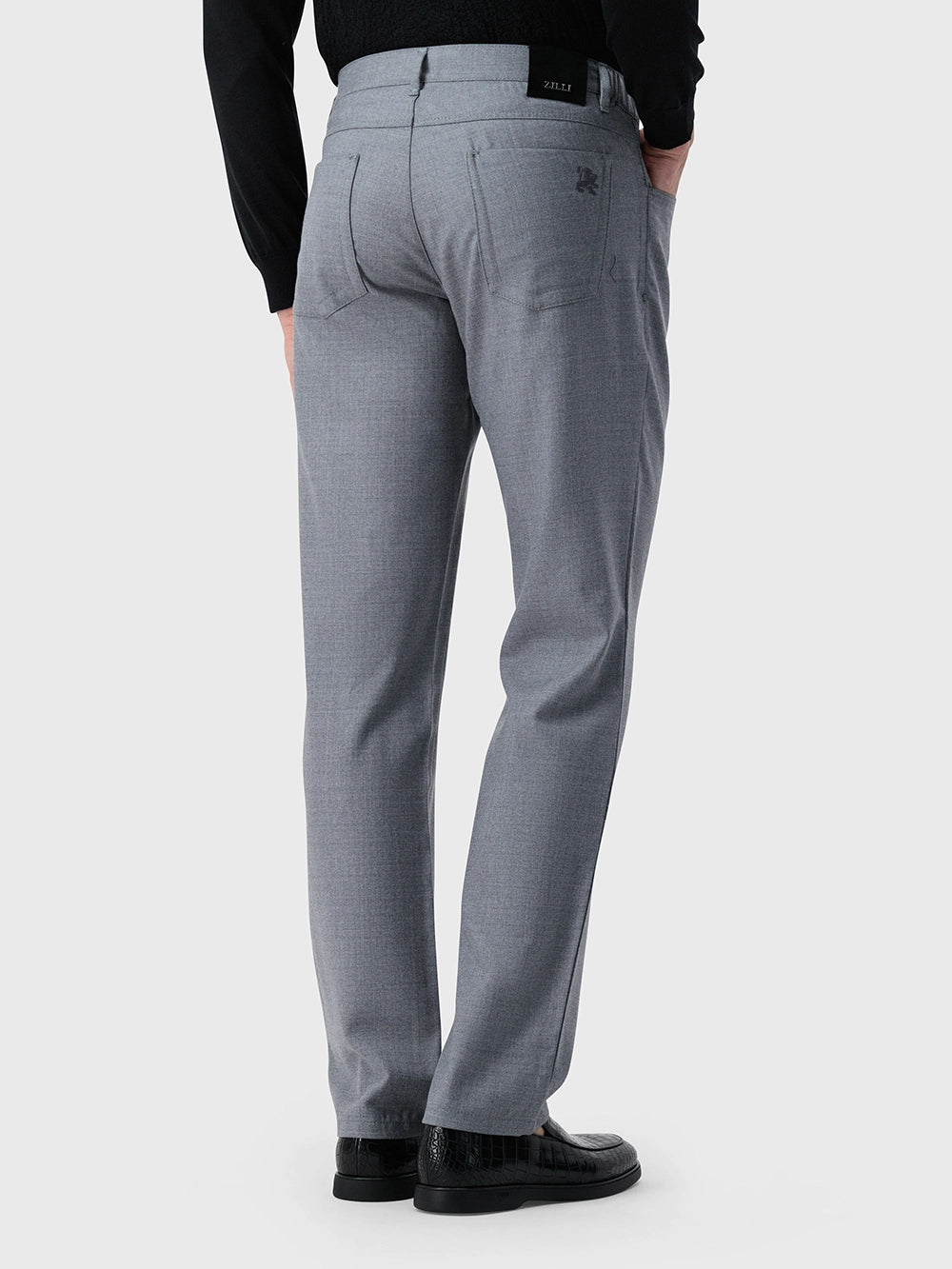 Wool Jean with Calf Leather Detail - Soft Grey