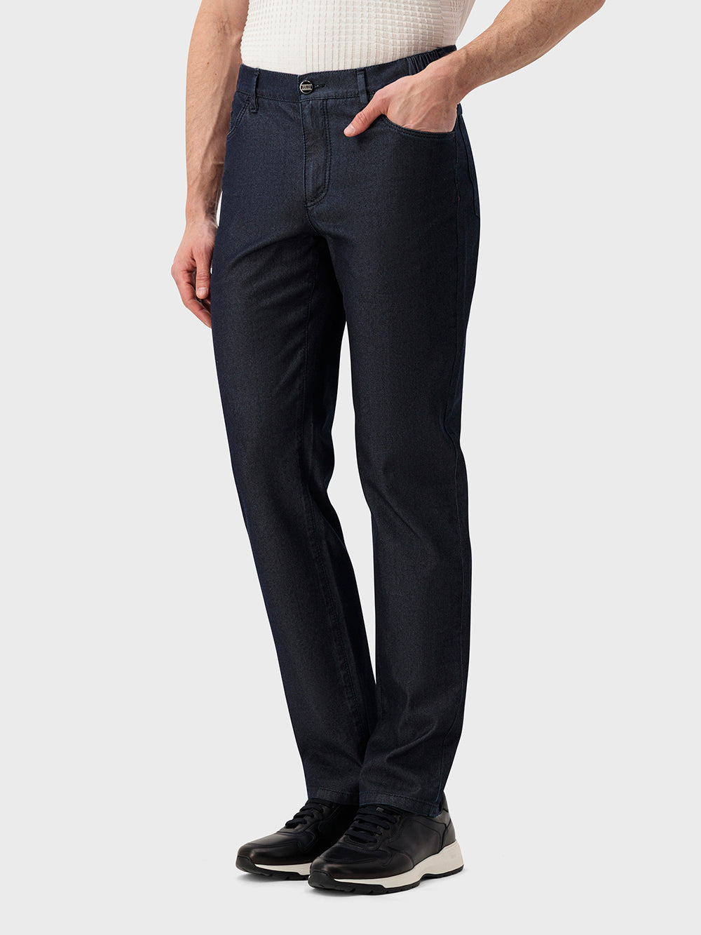 Hybrid Fit "Big Lion" Embroidery Denim Cotton Trousers - Blue Navy