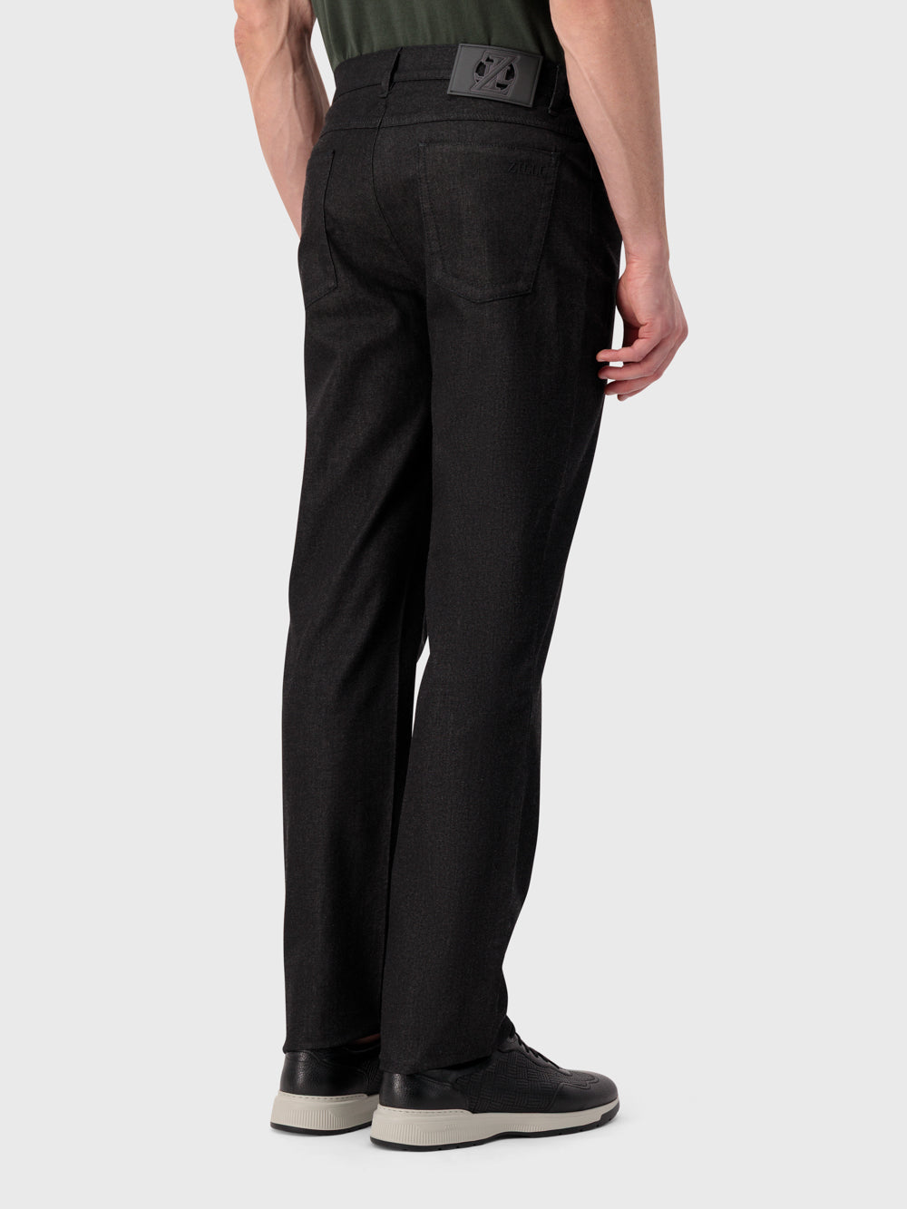 Slim Fit ZILLI Embroidery Denim Cotton Trousers - Black