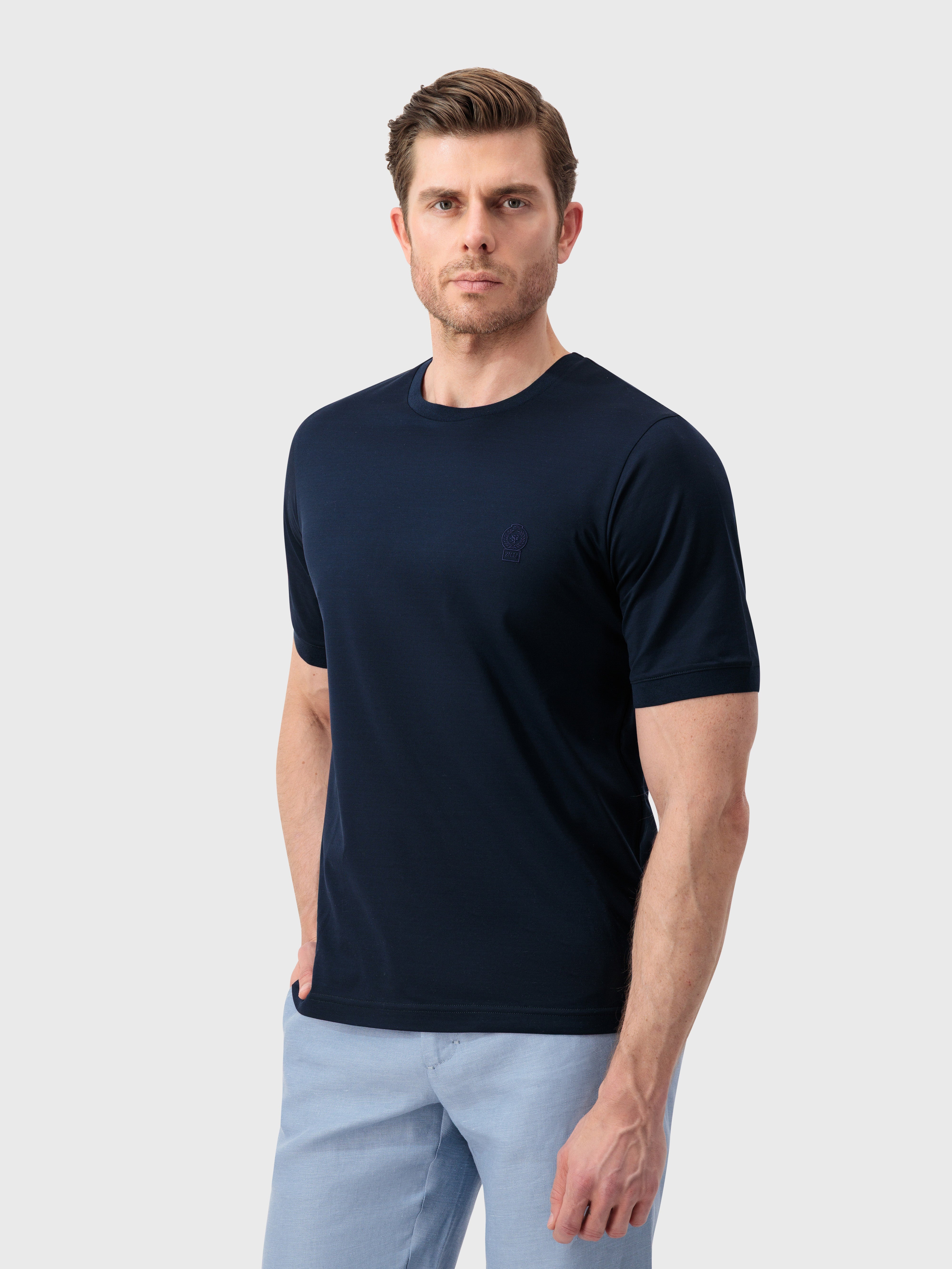 “ZILLI Crest” Embroidered Cotton Shirt – Blue Navy
