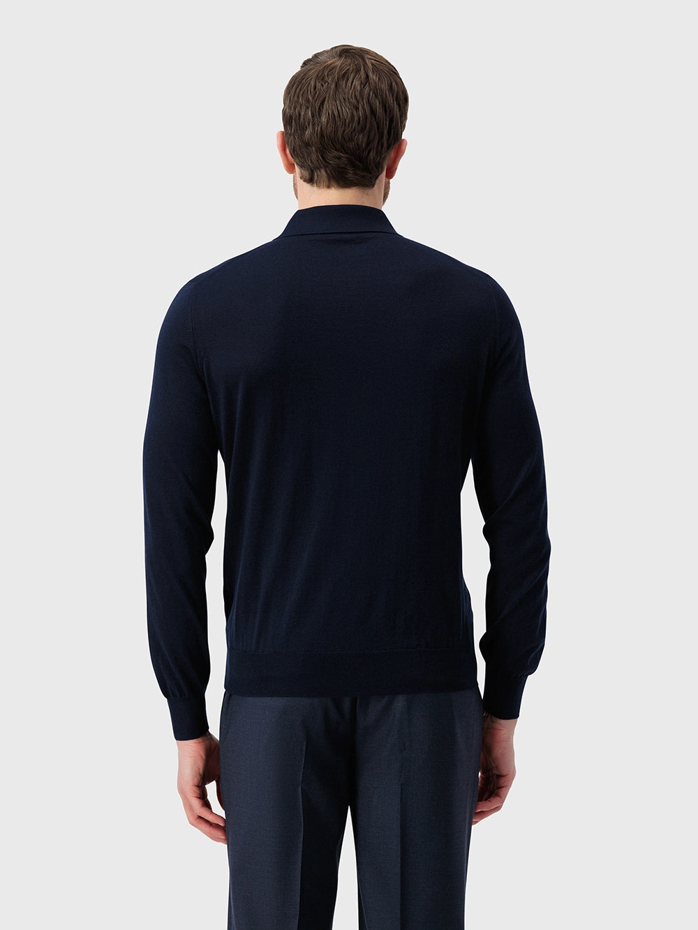 Speckled Half-Zip Knit with Crocodile Leather Trim – Dark Navy