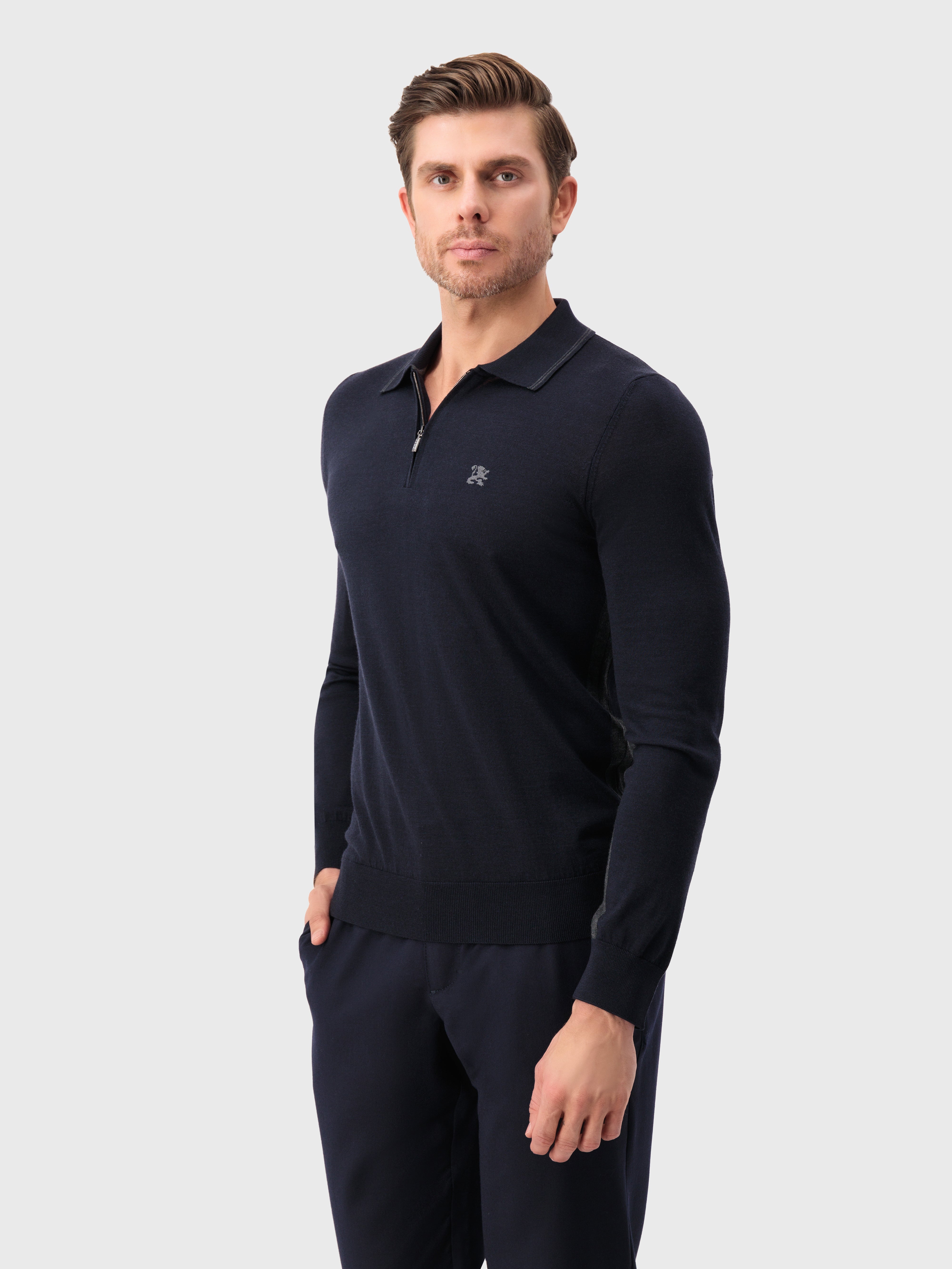 Рубашка-поло с длинным рукавом и вышивкой эмблемы грифона темно-темноморская