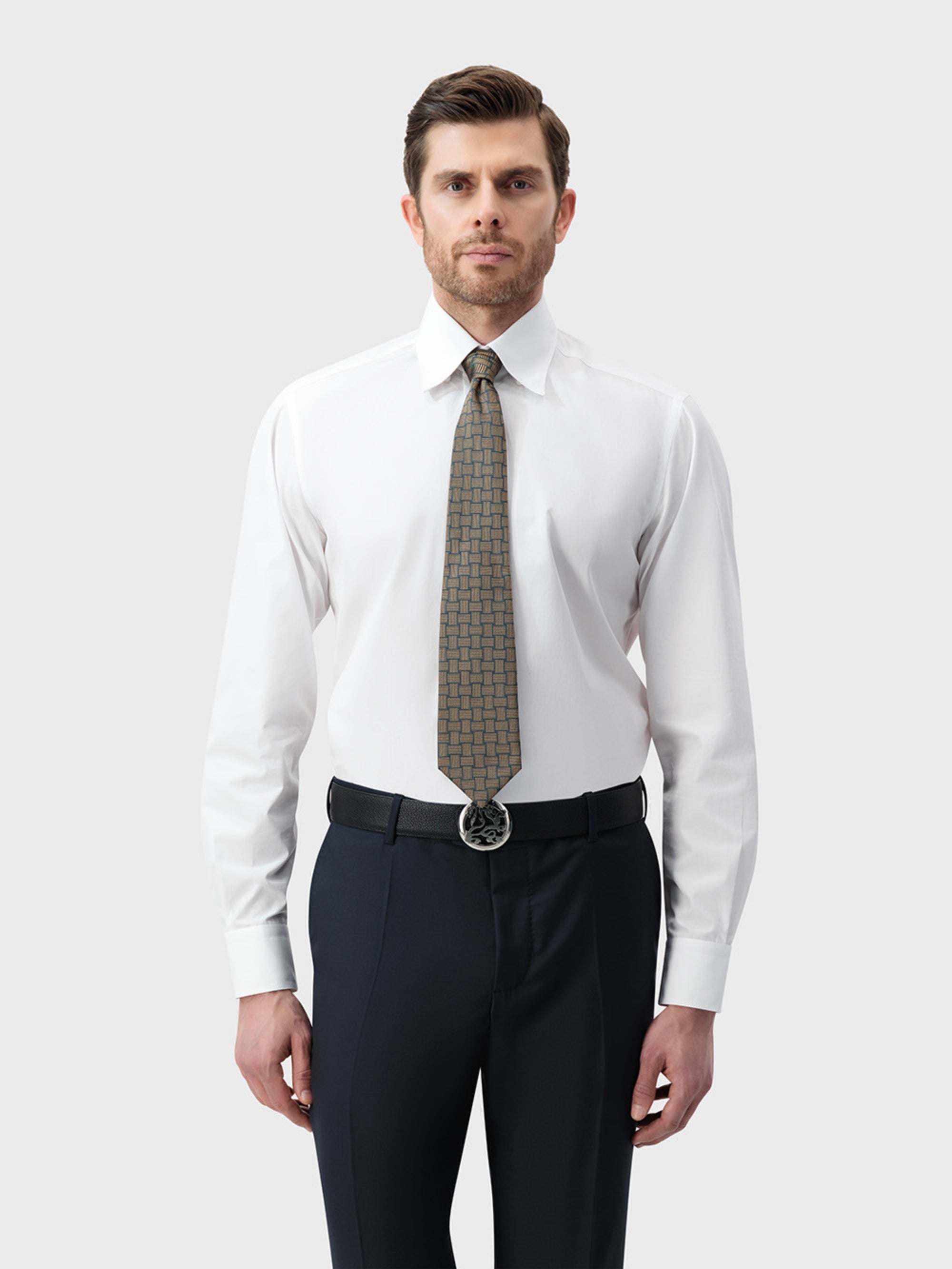 100% Silk Tie with Square and Dot Pattern - Dark Navy