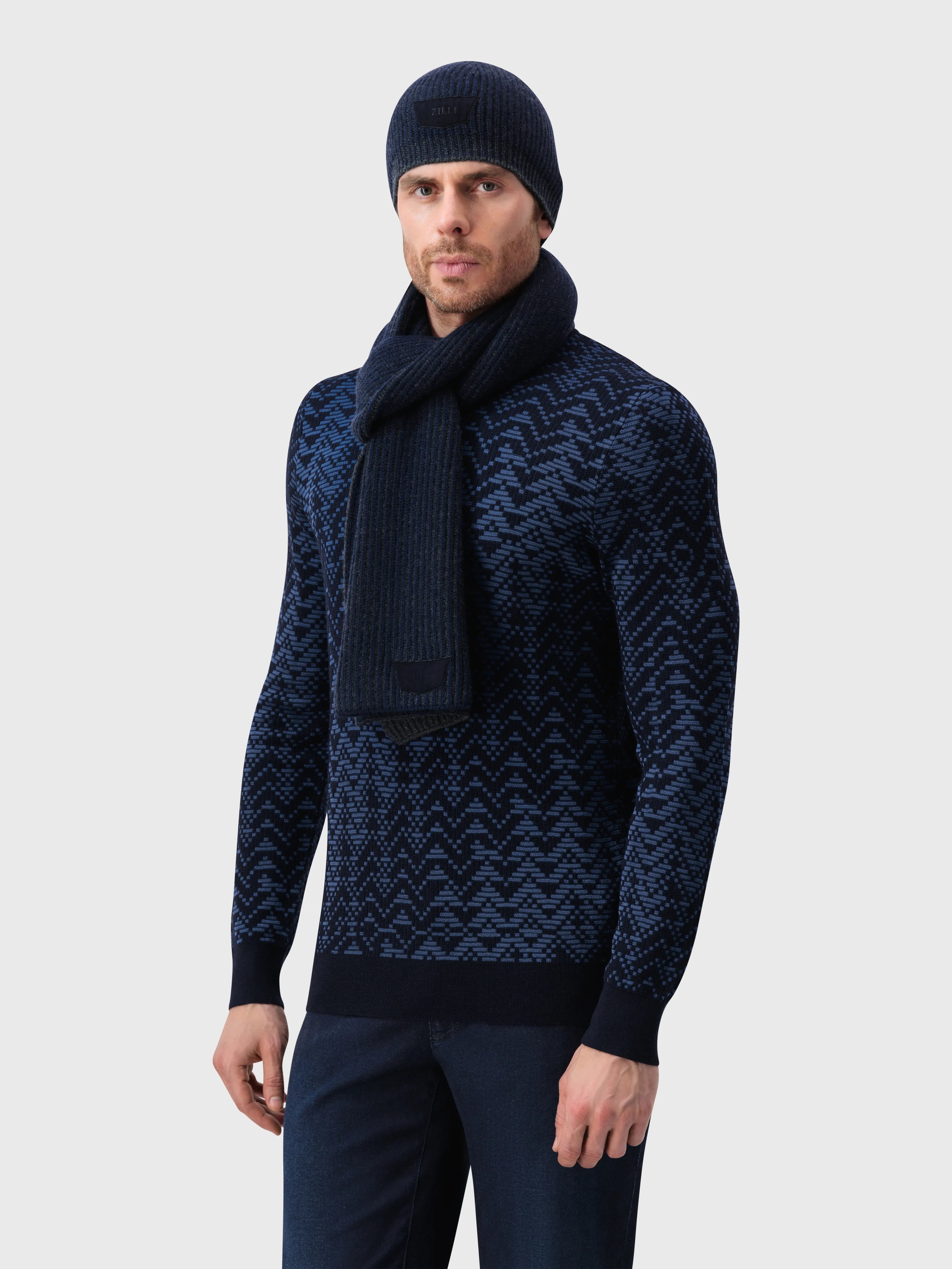 Ребристый шарф - Темно-морской