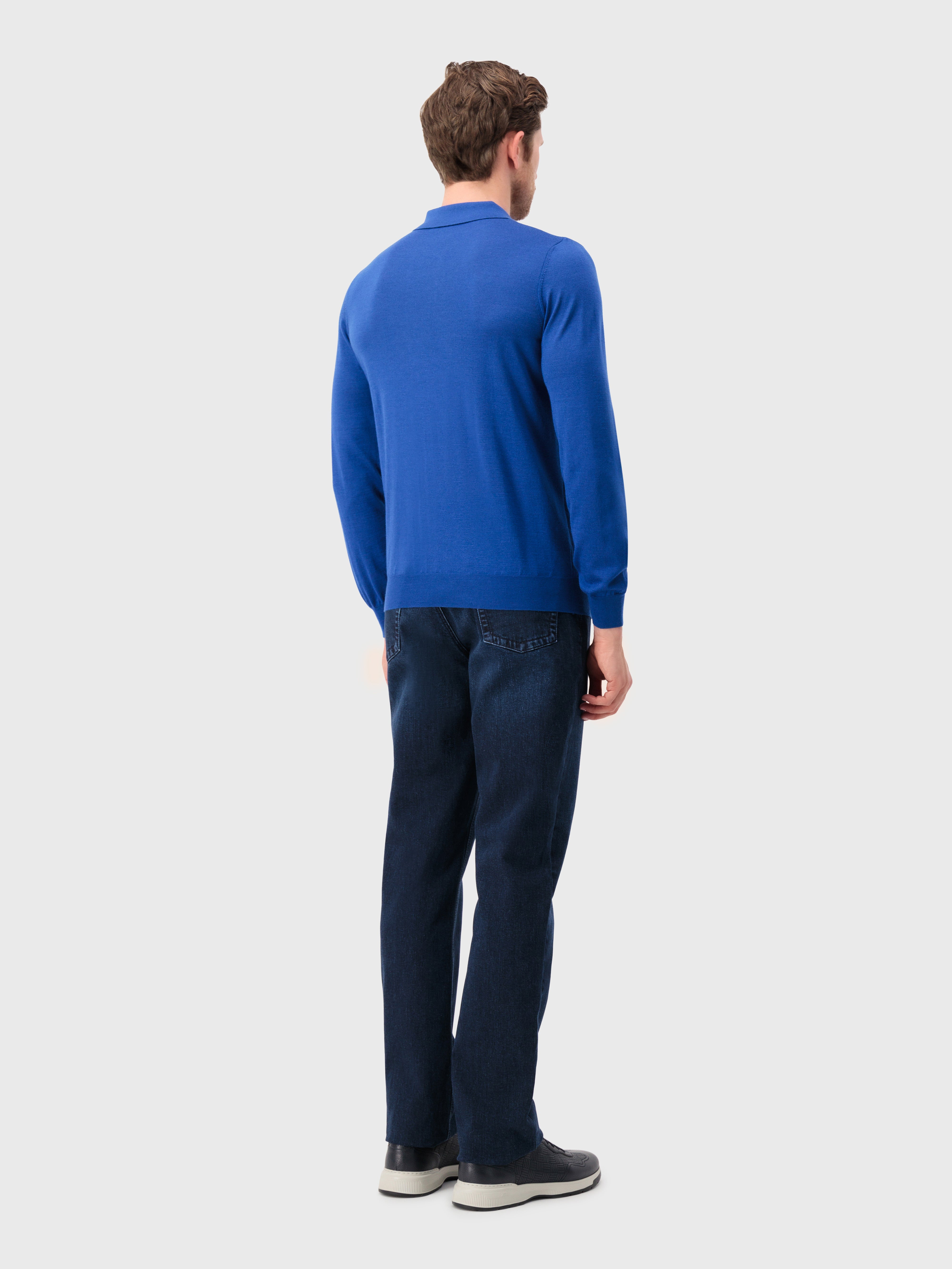 Рубашка-поло на молнии из кашемира и шелка ярко-синего цвета