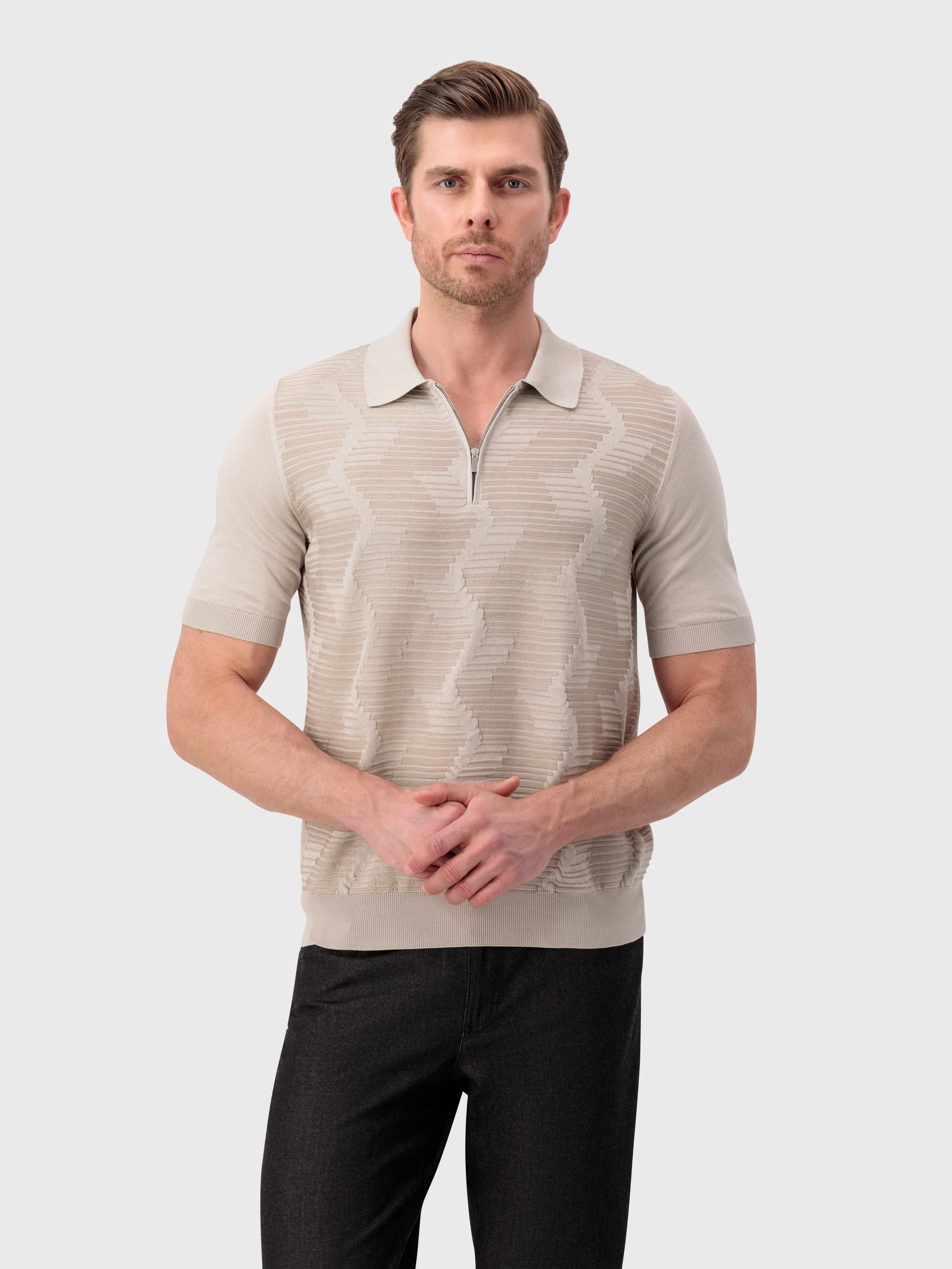 Трикотажное поло из шелка и хлопка - Pale Fawn