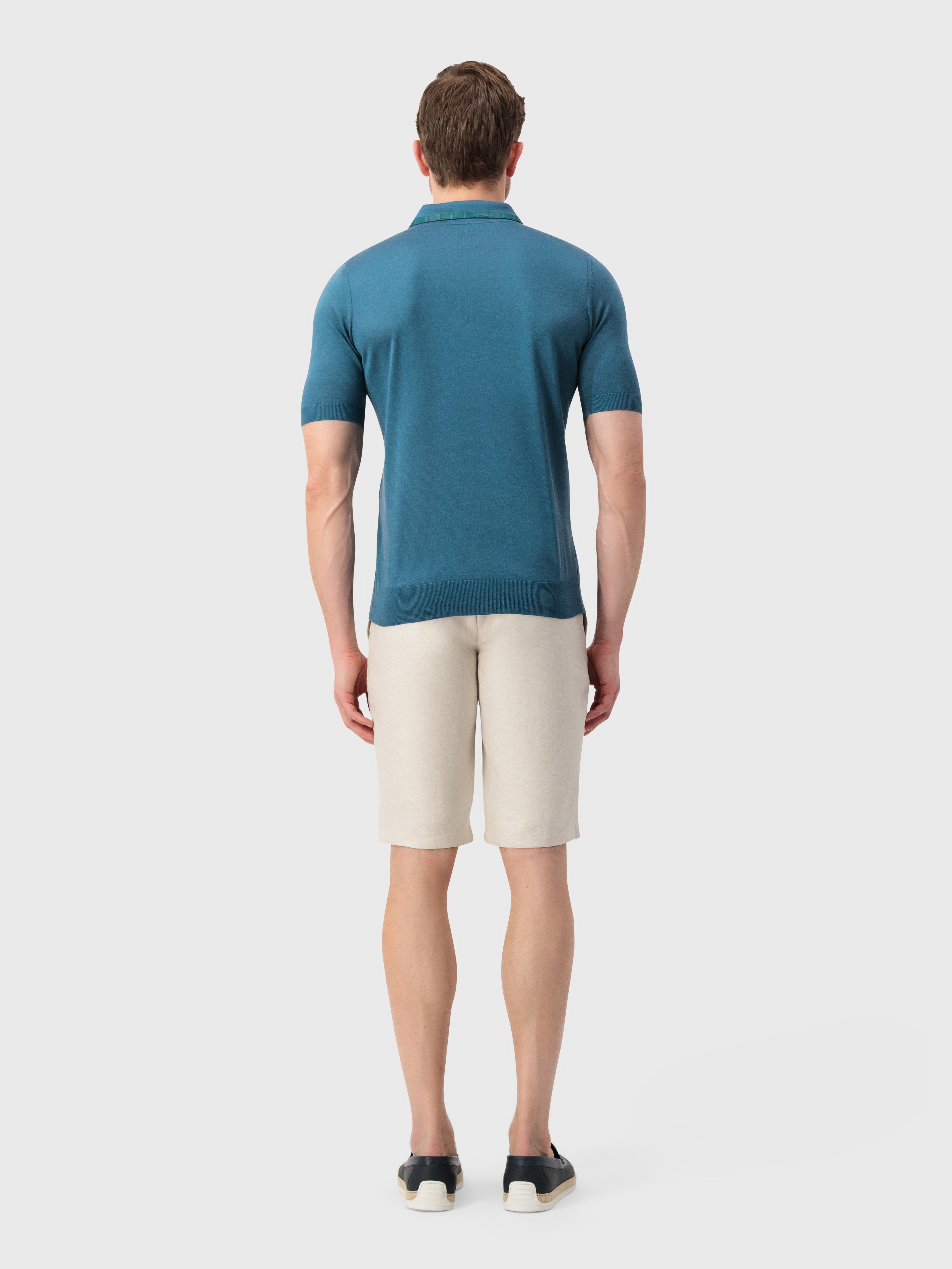 "Micro Lozenges" Crocodile-Detailed Silk Knit Polo - Deep Malachite