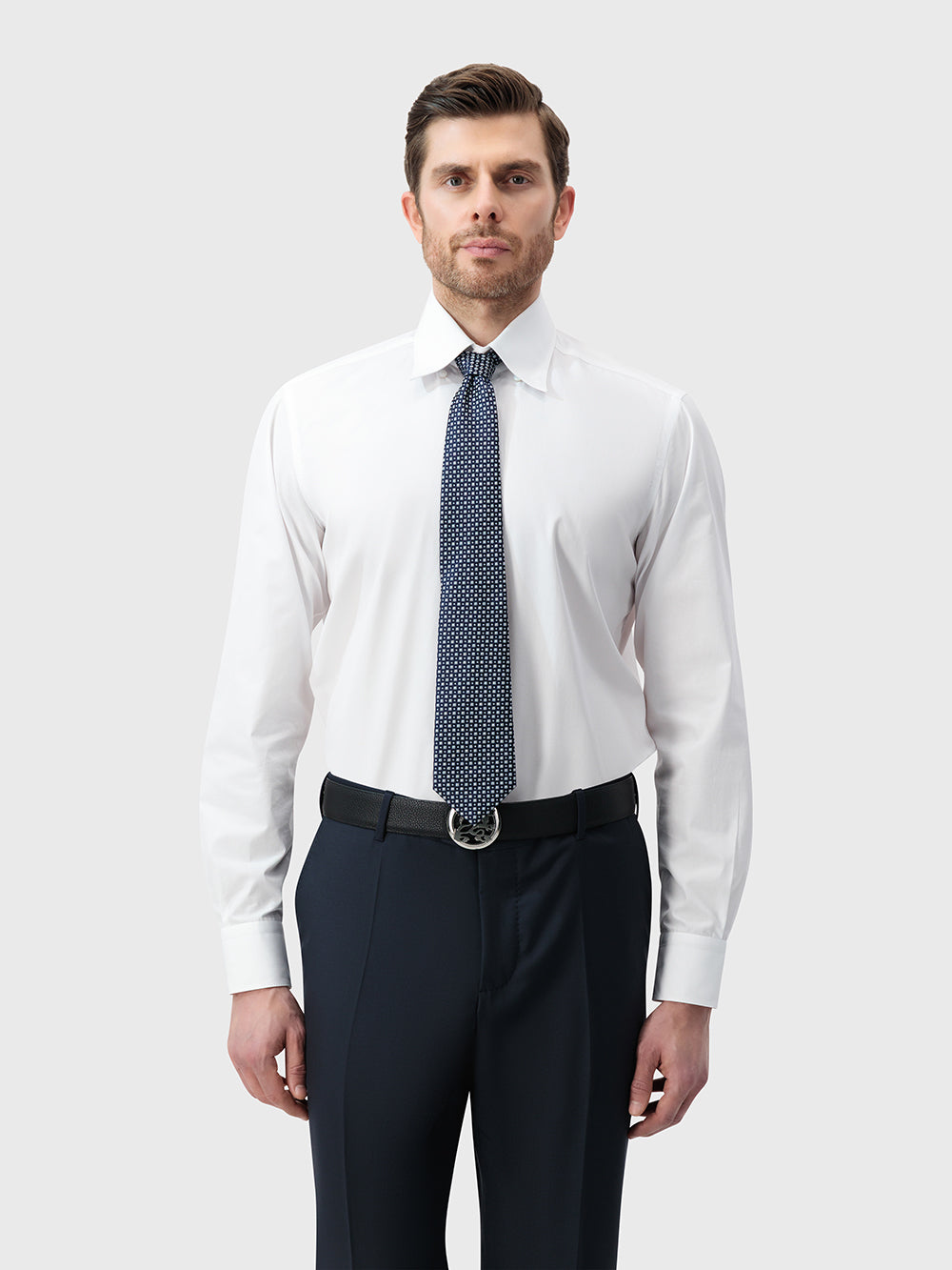 100% Silk Tie with Square and Dot Pattern - Periwinkle