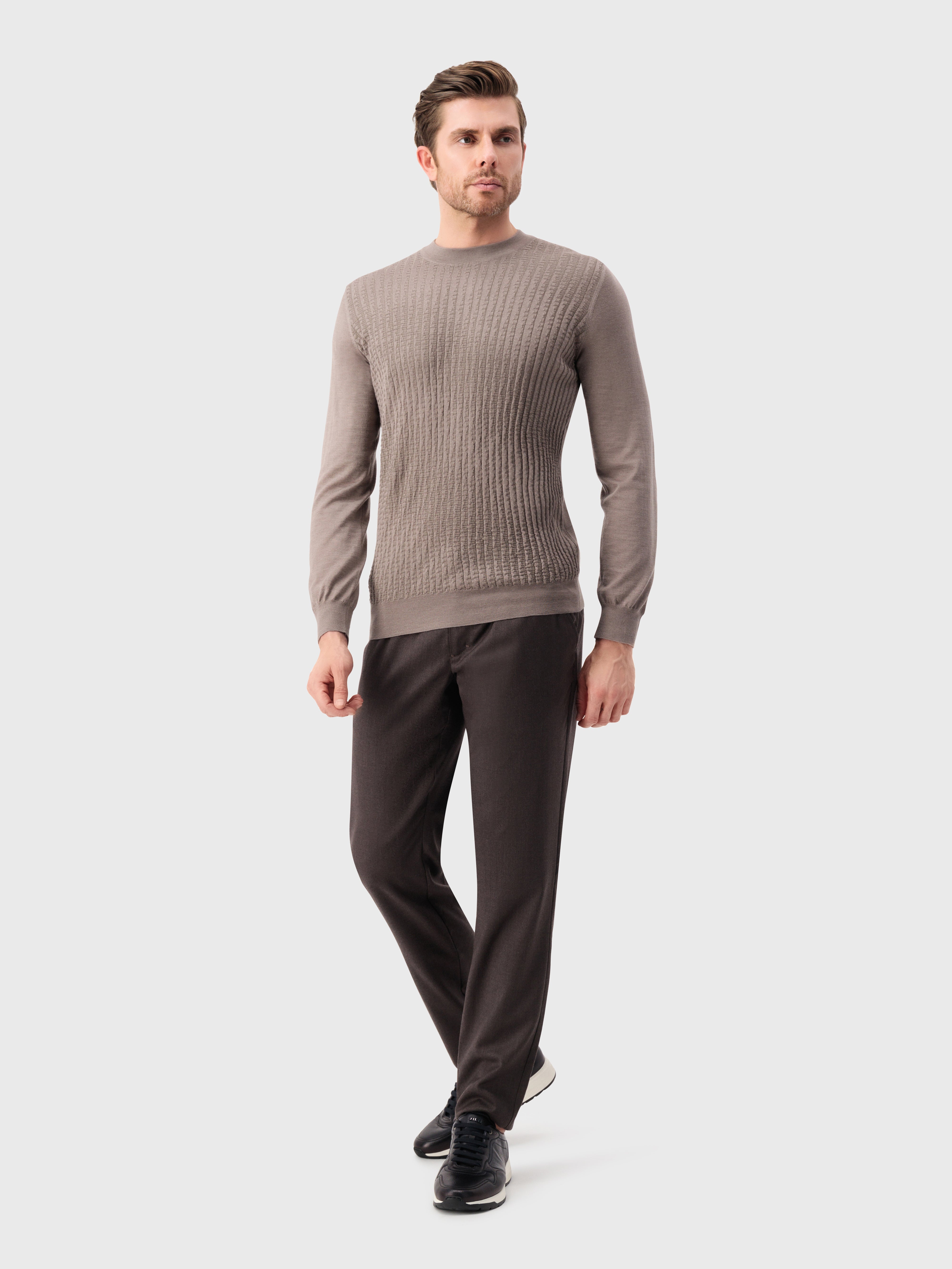 Cashmere and Silk Crew Neck Sweater Taupe