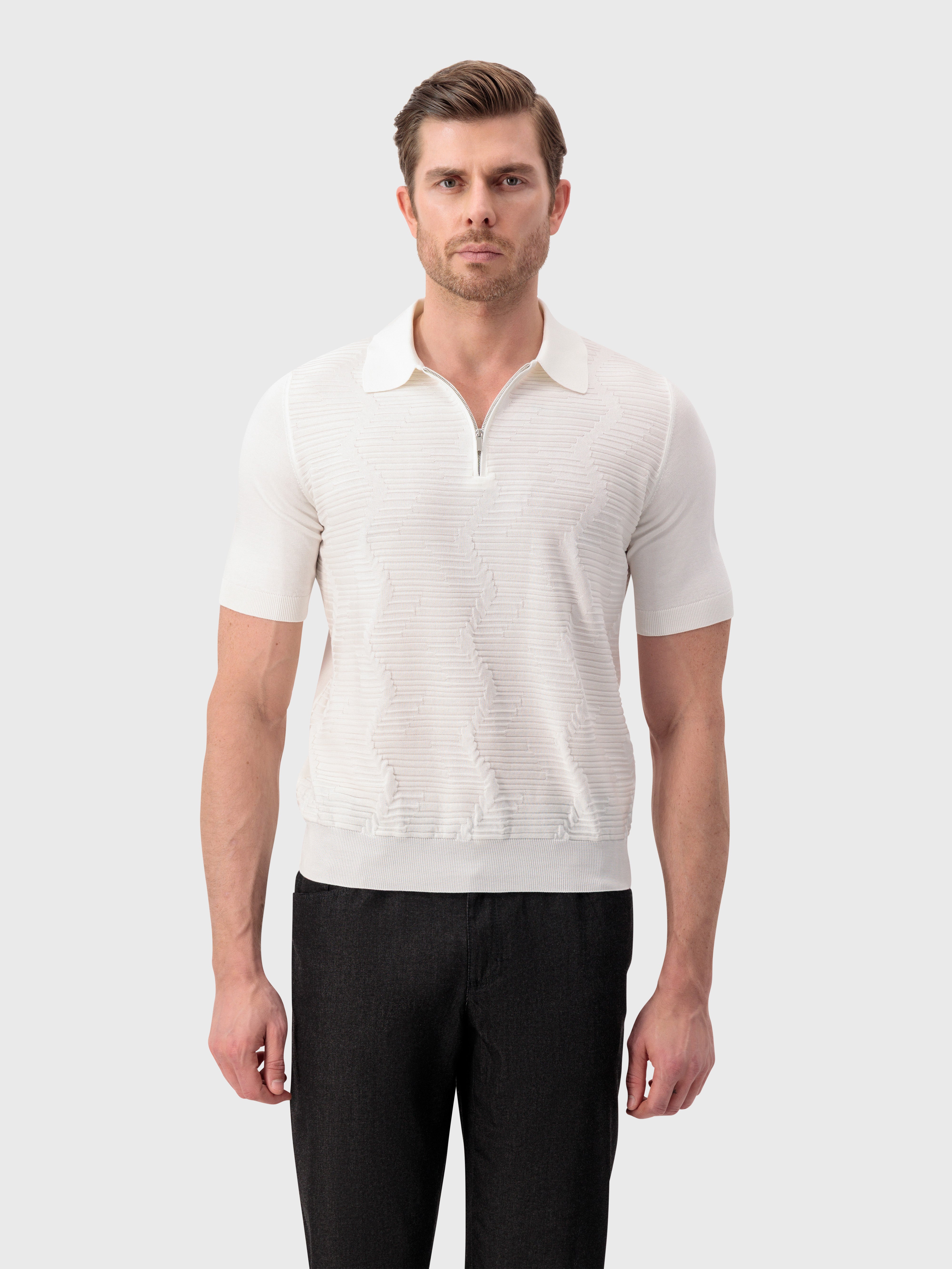 Трикотажное поло из шелка и хлопка - натуральный белый