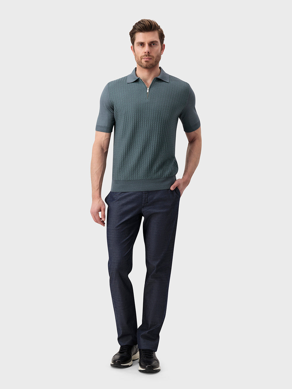 "Прямоугольное поло из шелка и хлопка с узором в виде крокодила - бледный хаки