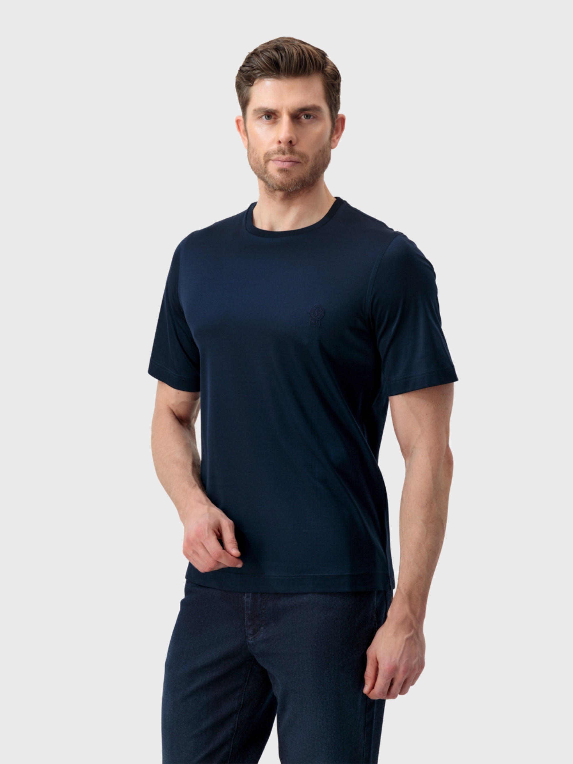 ZILLI Crest Embroidered T-Shirt - Dark Navy