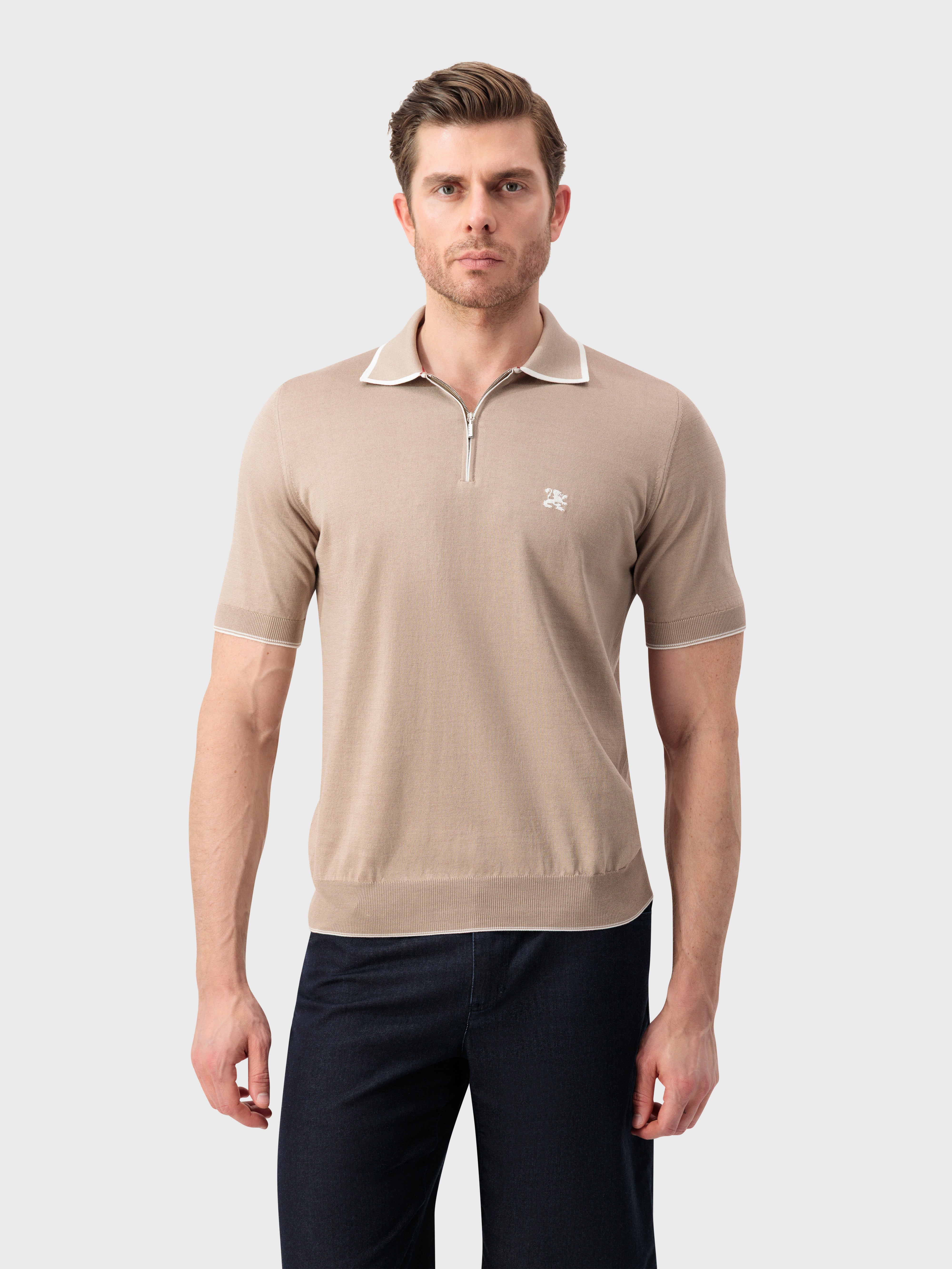 "Lion Piquet" Silk and Cotton Knit Polo - Pale Caramel