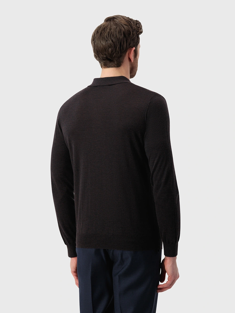 Jacquard Polo Half-Zip Knit with Crocodile Leather Trim – Chocolate