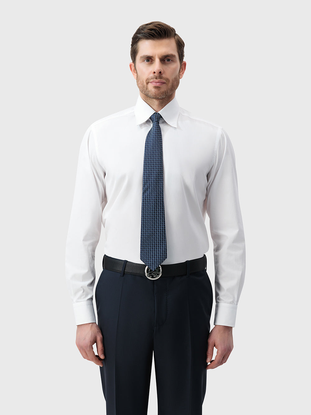 100% Silk Tie with Geometric Micro Oval - Periwinkle