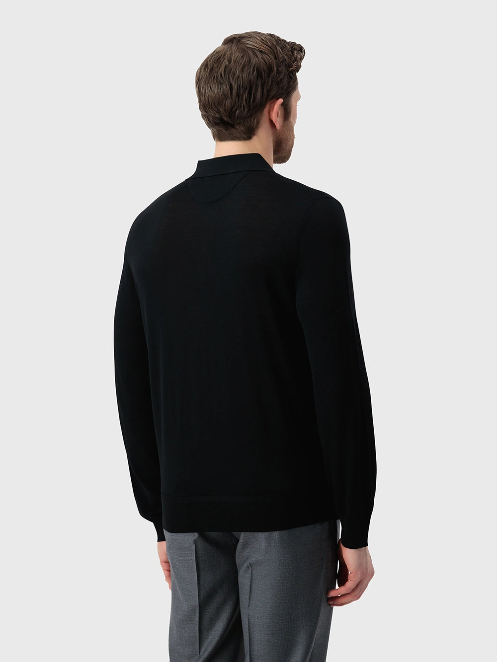 Wool Polo Half-Zip Knit – Black