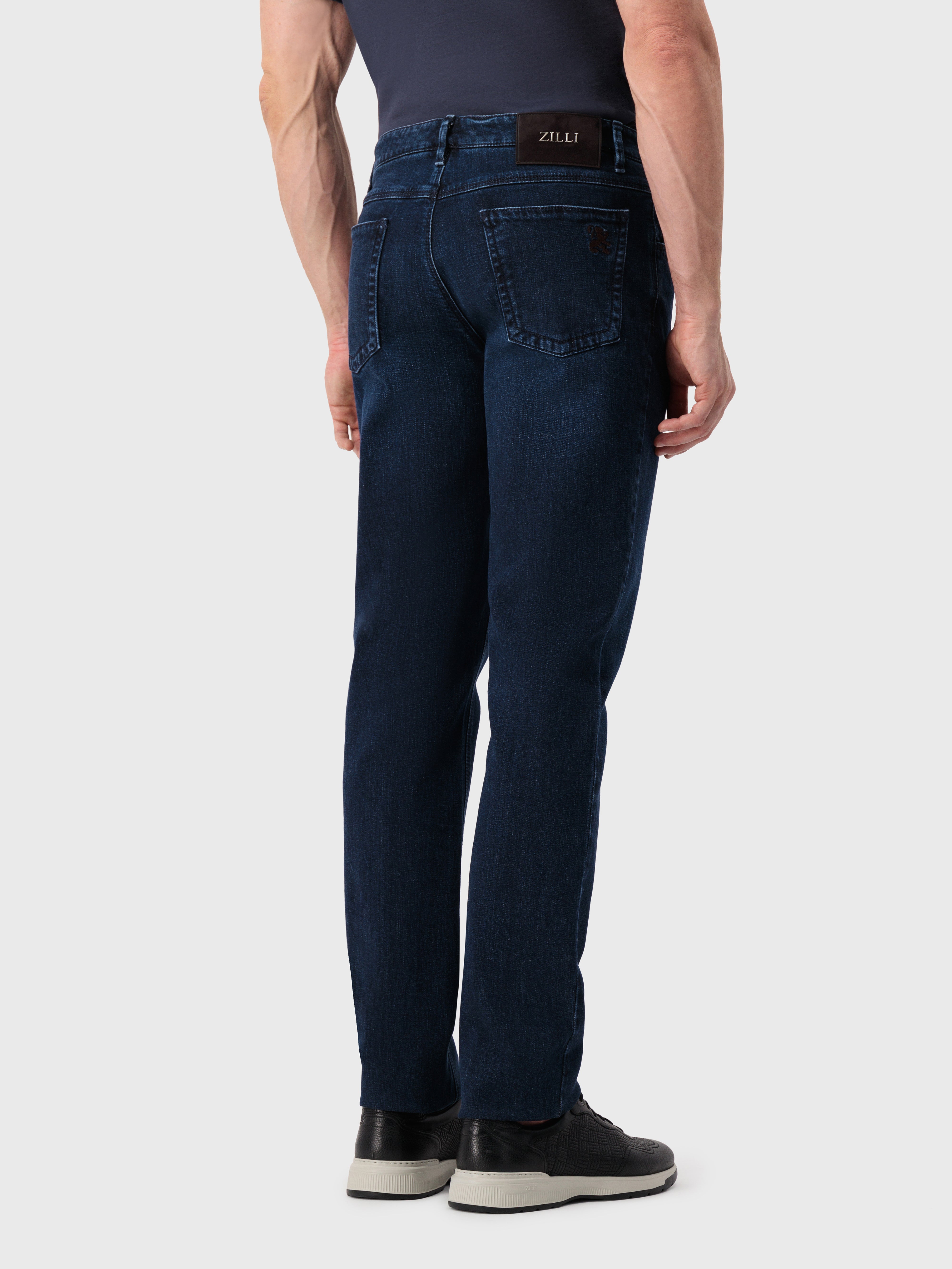 Cotton Jeans with Micro Griffon Embroidery Blue