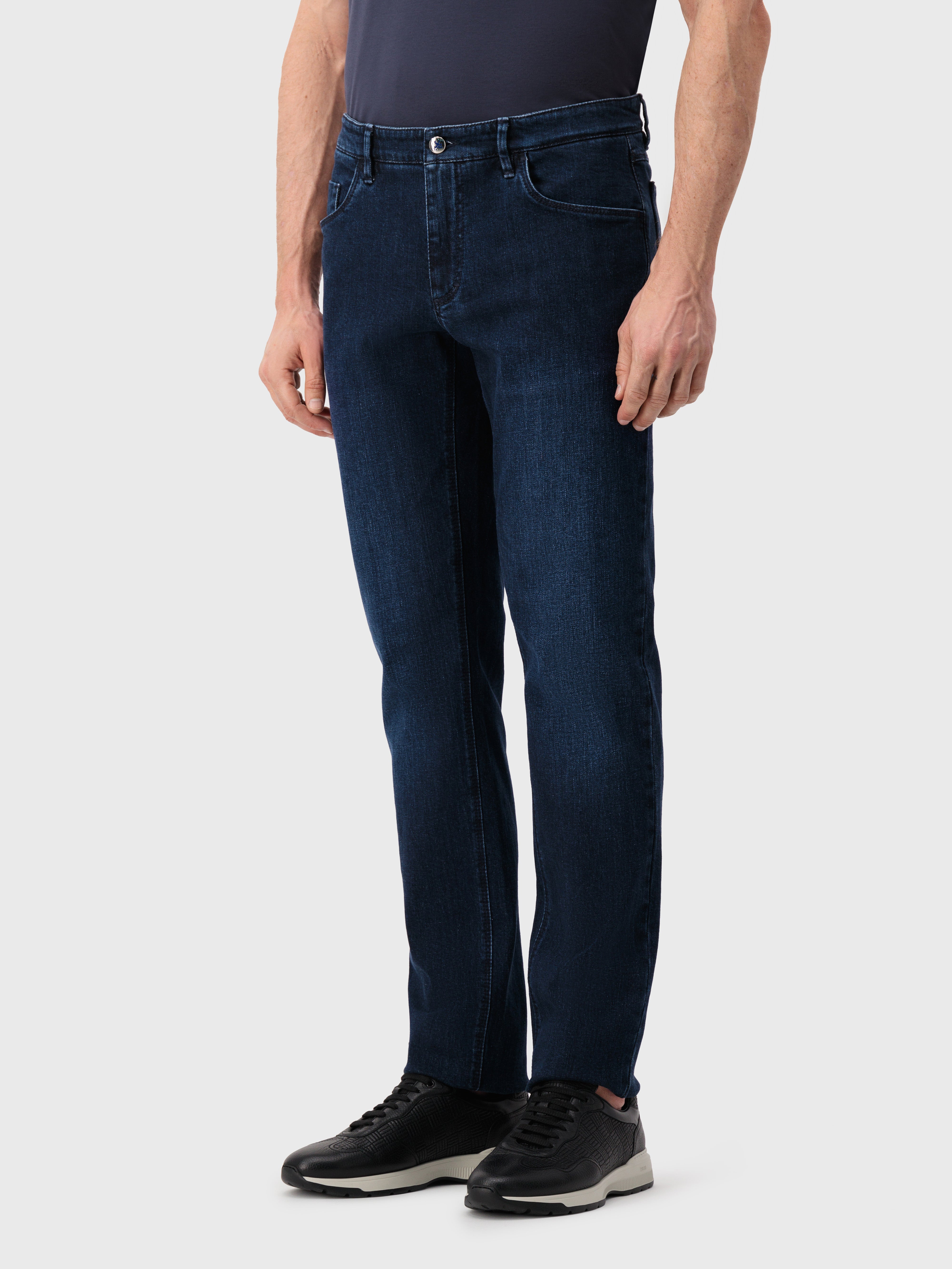 Cotton Jeans with Micro Griffon Embroidery Blue