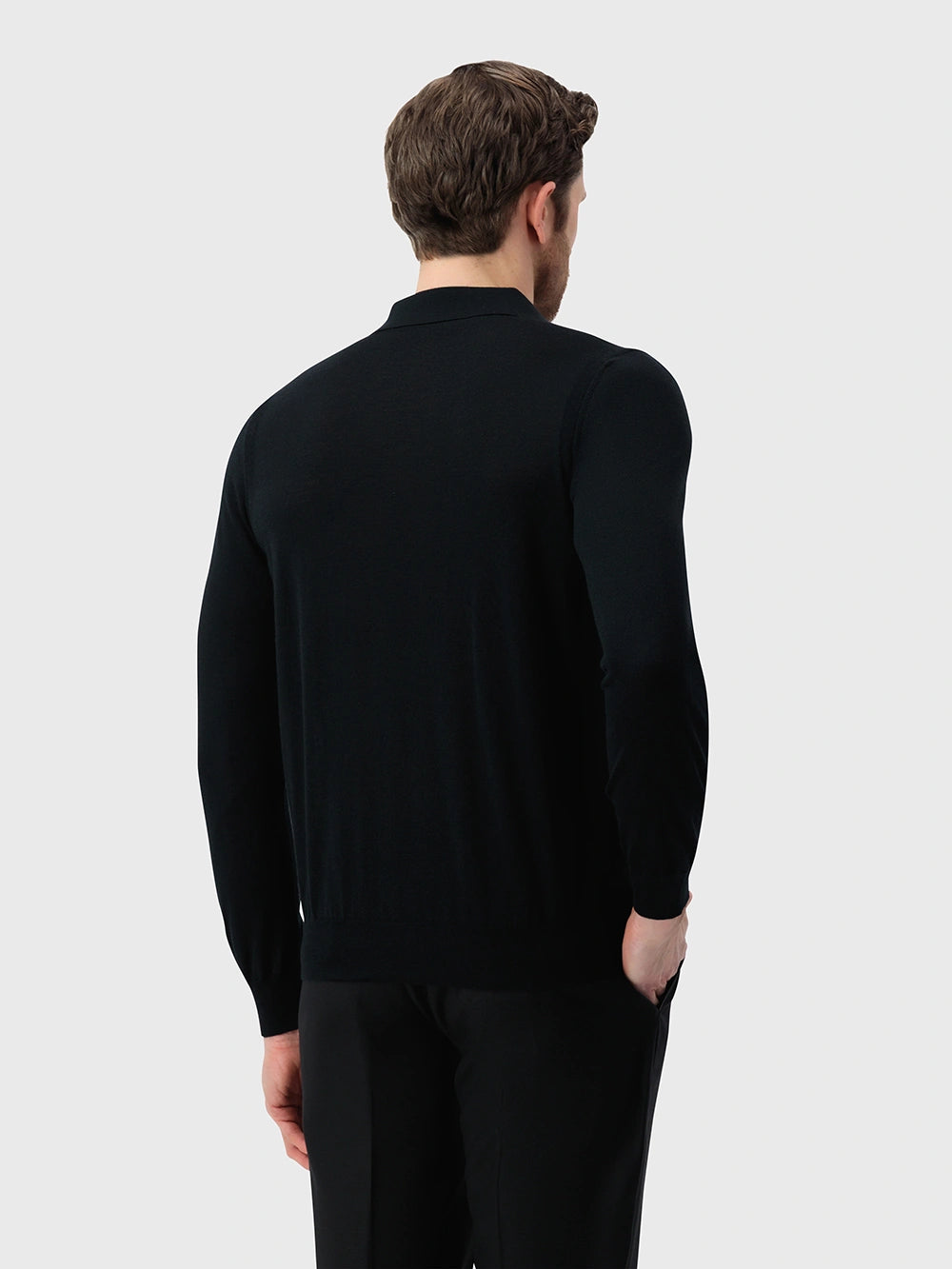 Wool-Silk Lightweight Polo Half-Zip Knit – Black