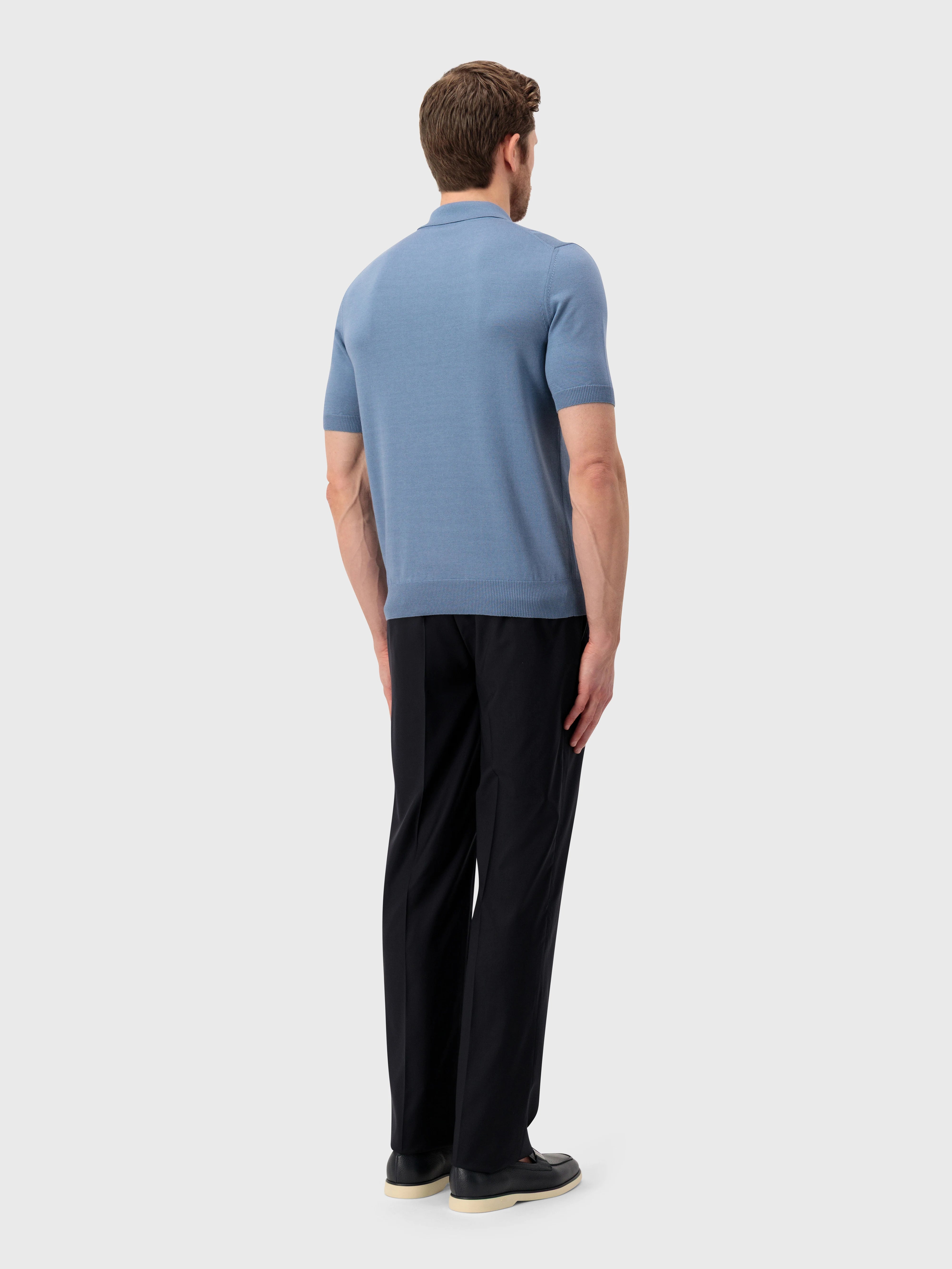 Geometric Pattern Silk-Knit Polo Shirt - Pale Blue Onyx
