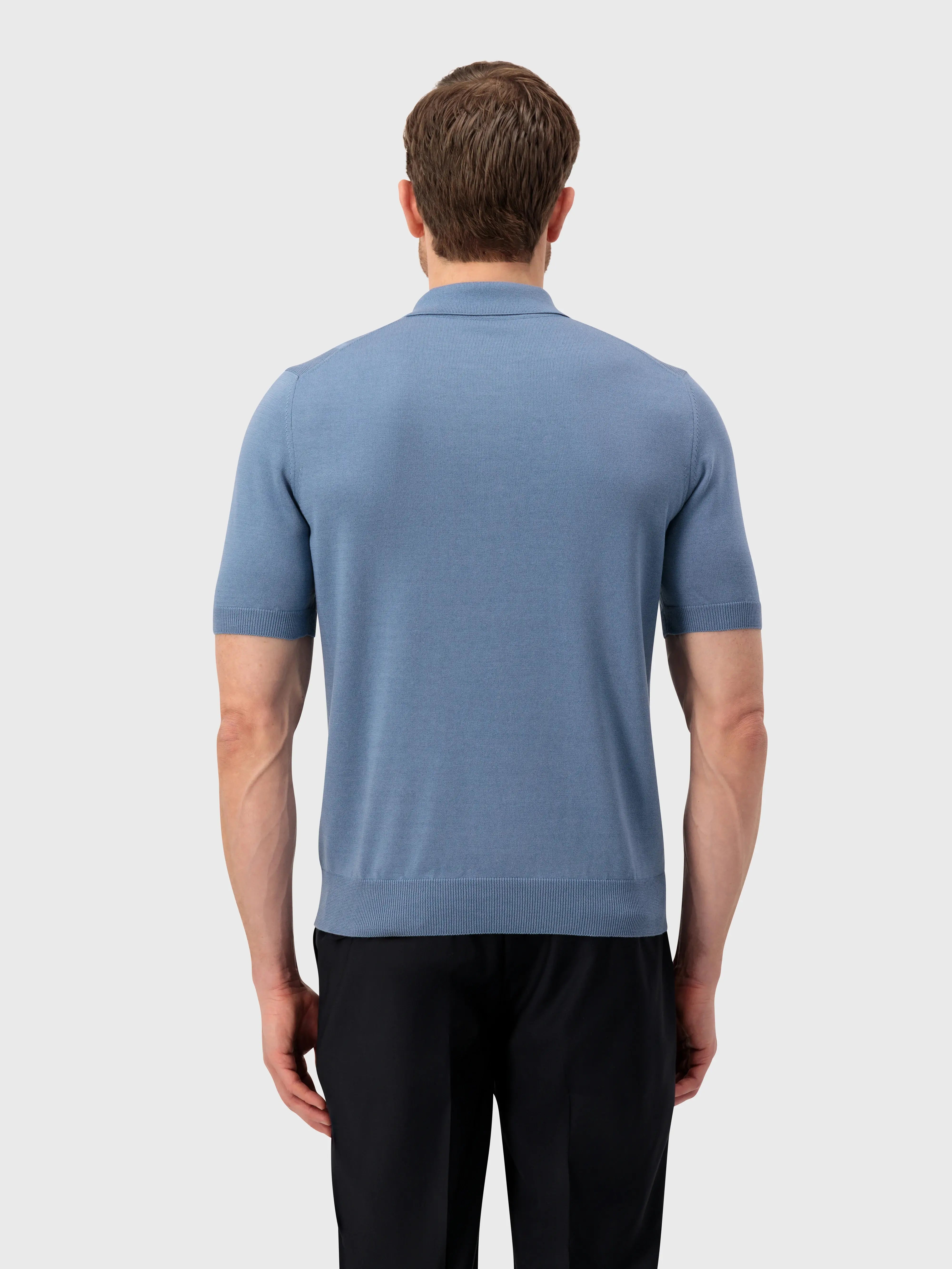 Geometric Pattern Silk-Knit Polo Shirt - Pale Blue Onyx