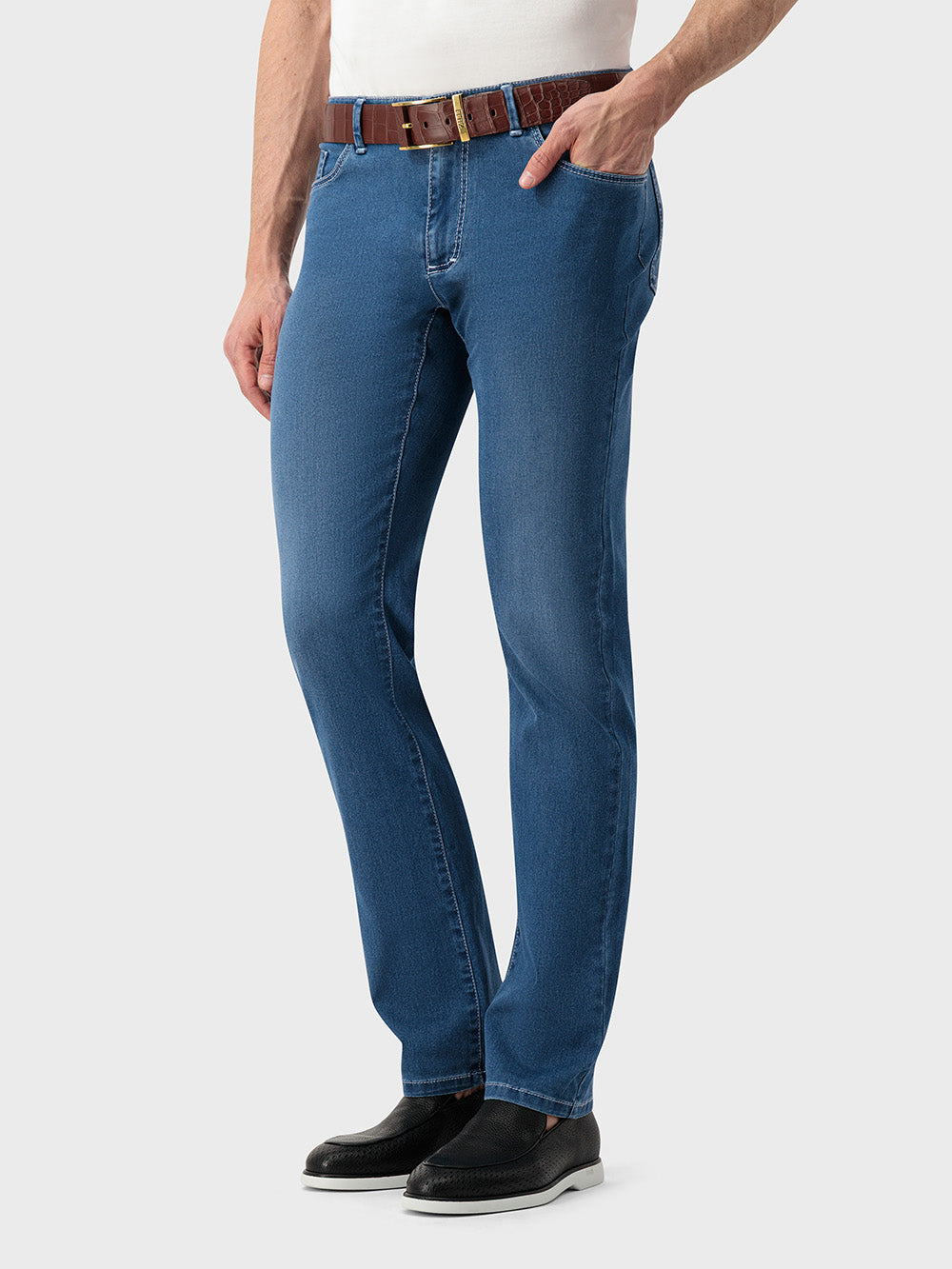 Джинсовые хлопковые брюки Slim Fit "Big Lion" с вышивкой - Синие джинсы