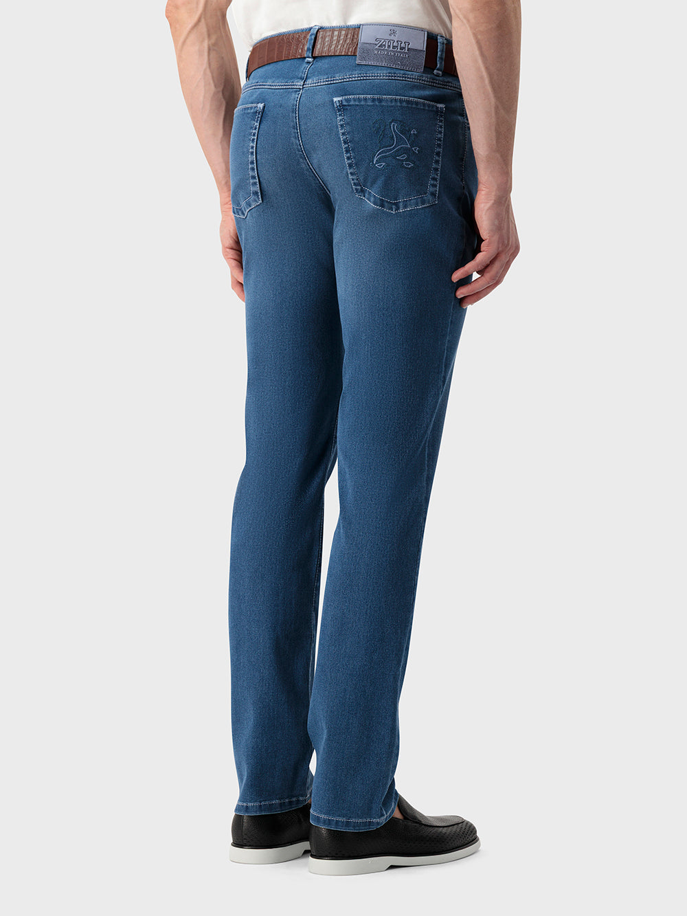 Slim Fit "Big Lion" Embroidery Denim Cotton Trousers - Blue Jeans