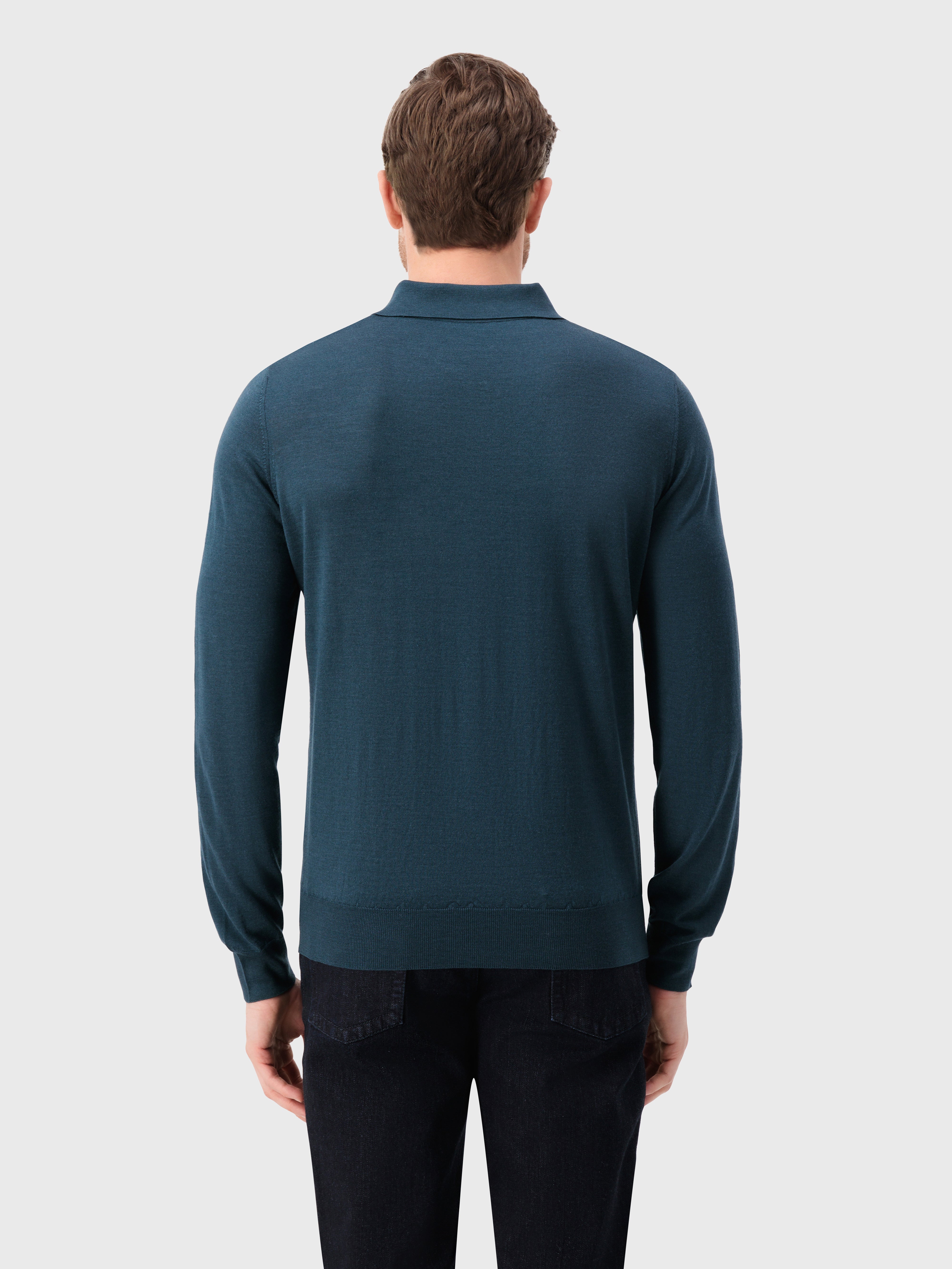 Рубашка-поло с геометрическим узором из шерсти, шелка и кашемира Темно-зеленый