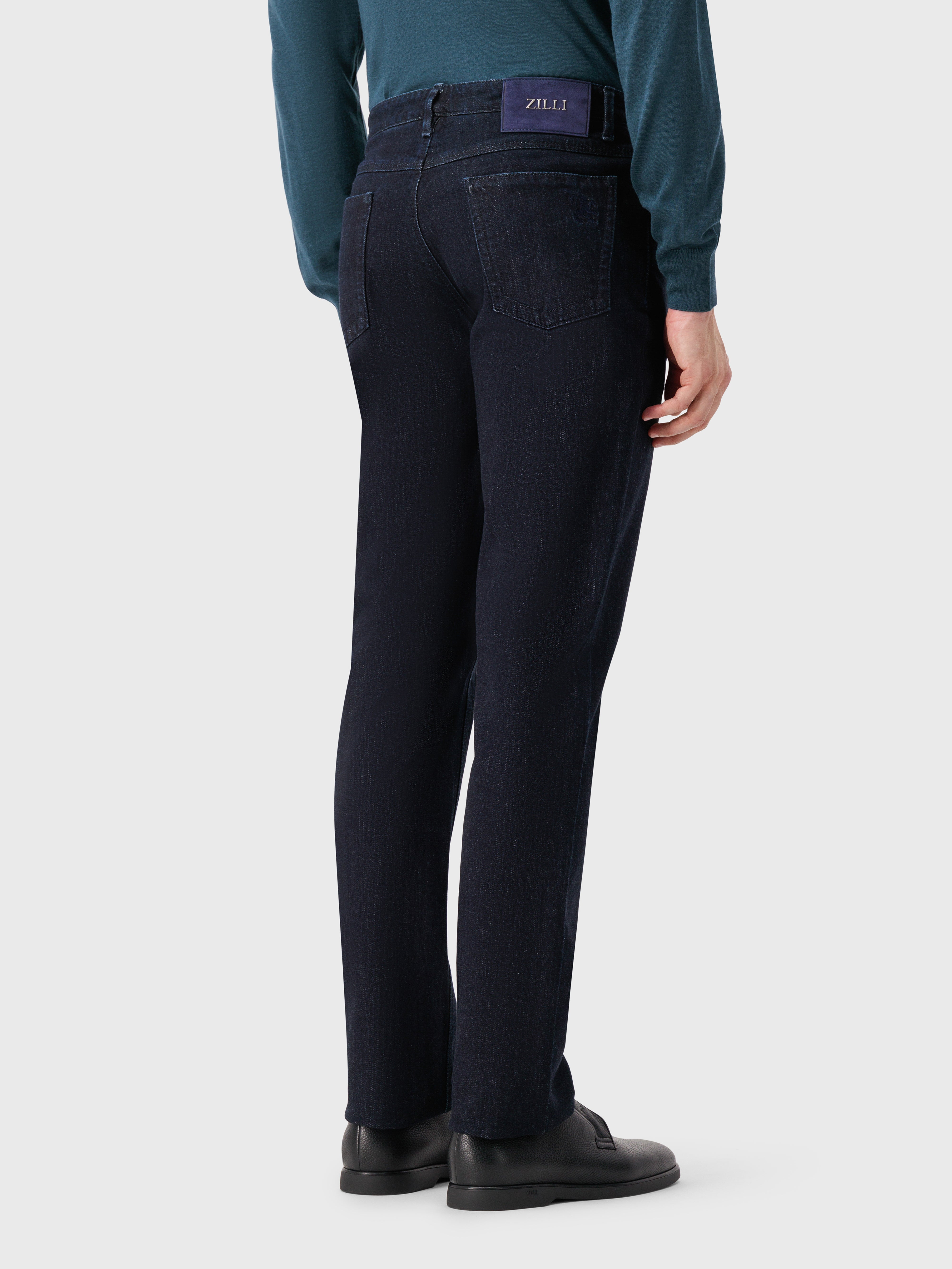 Cotton Jeans with Micro Griffon Embroidery Blue Navy