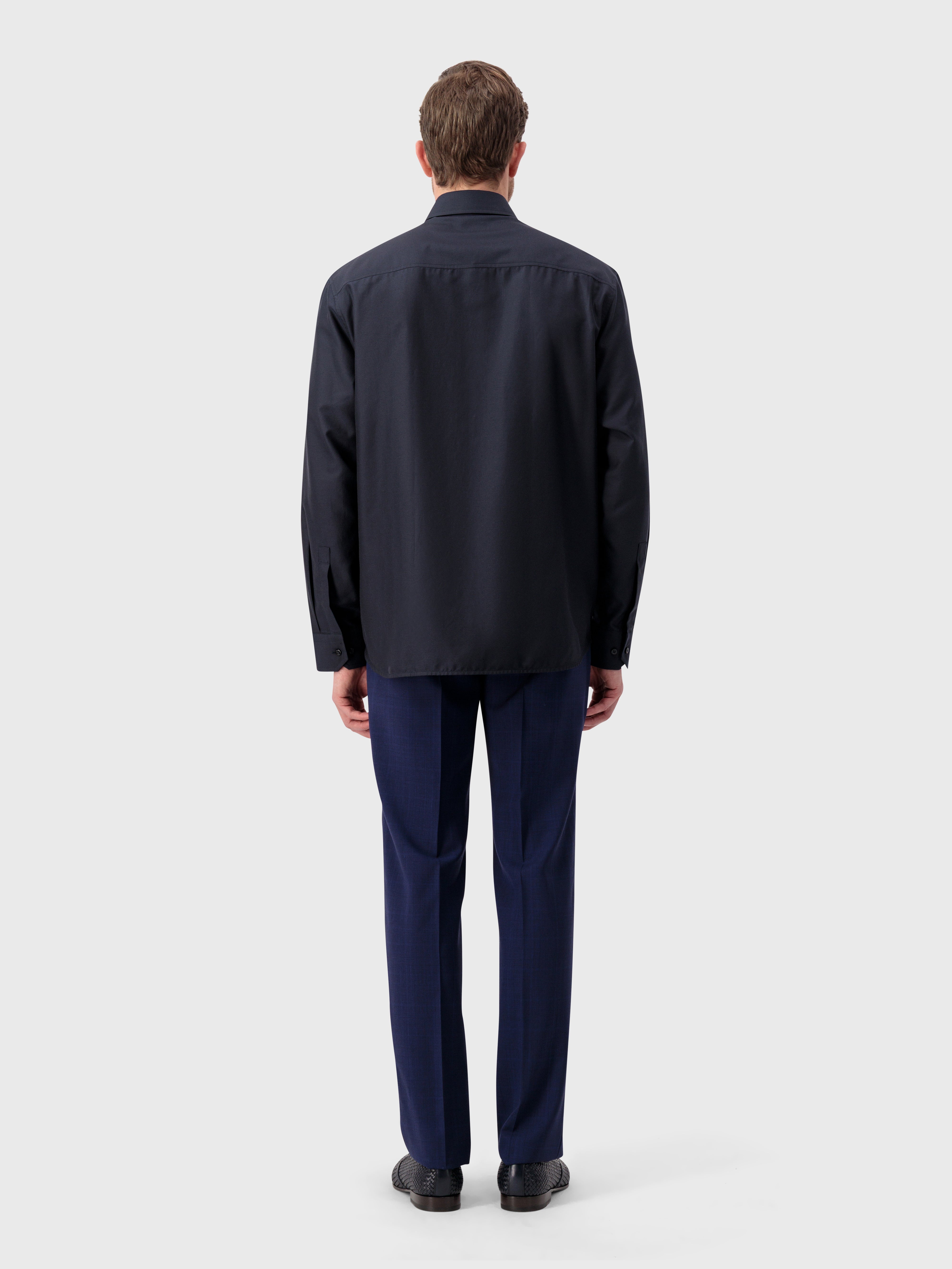 Рубашка из хлопка и шелка с одним отложным воротником - Синий ВМФ