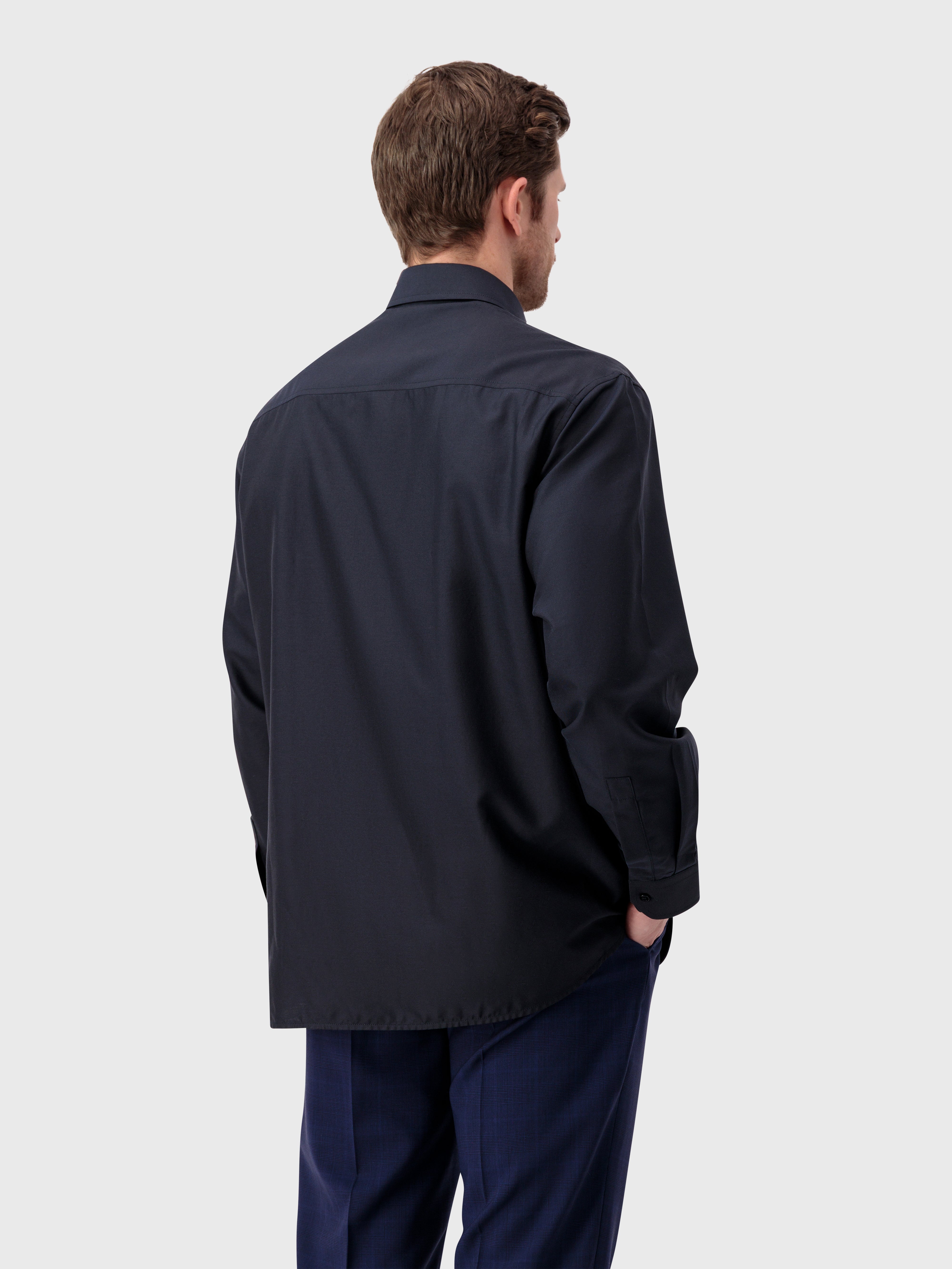 Рубашка из хлопка и шелка с одним отложным воротником - Синий ВМФ