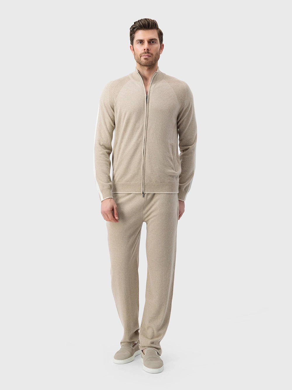 Jogging Suit Set - Zip Jacket and Pant - Pale Fawn