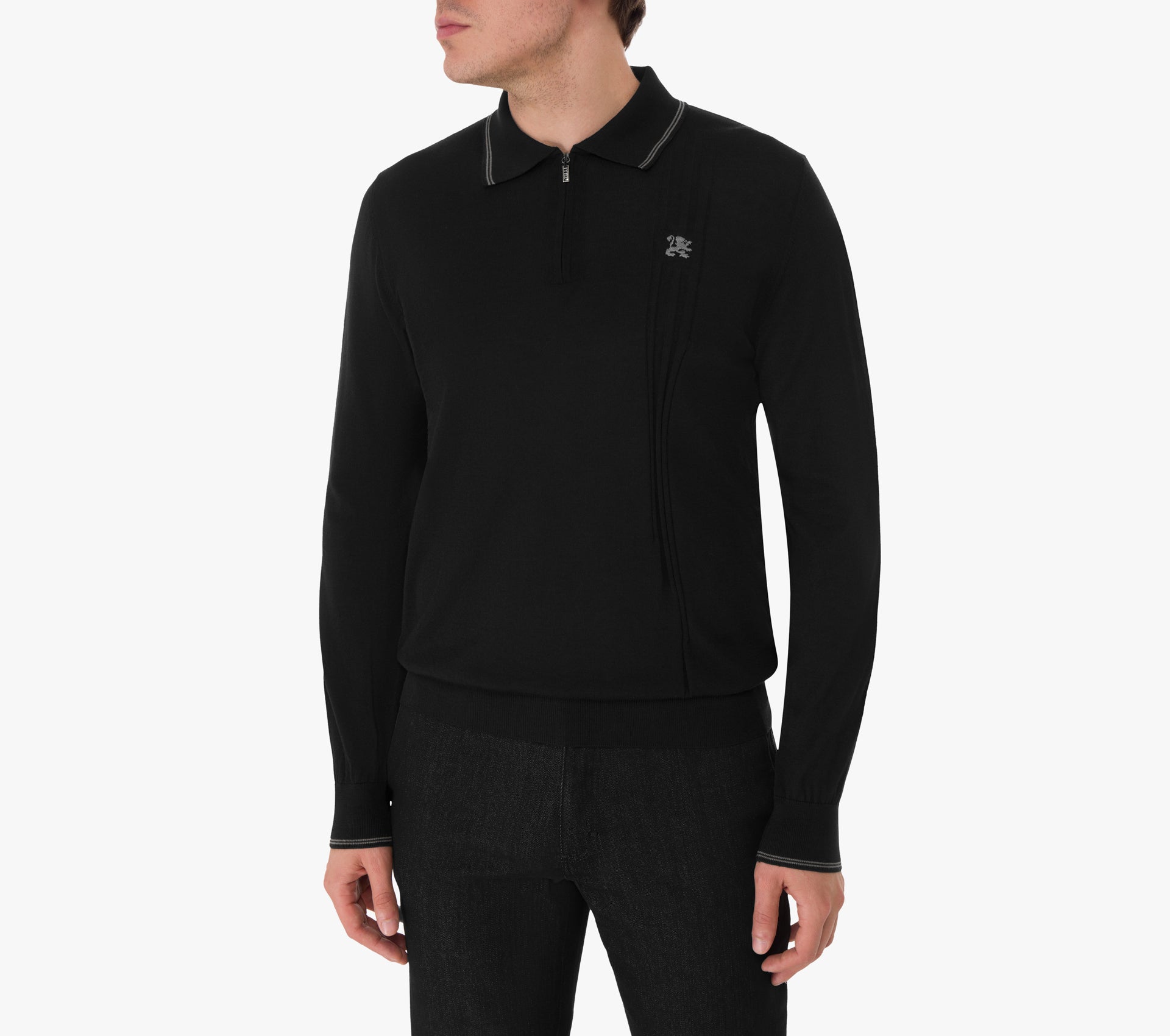 Long Sleeve Zipped Polo with Micro Griffon Embroidery