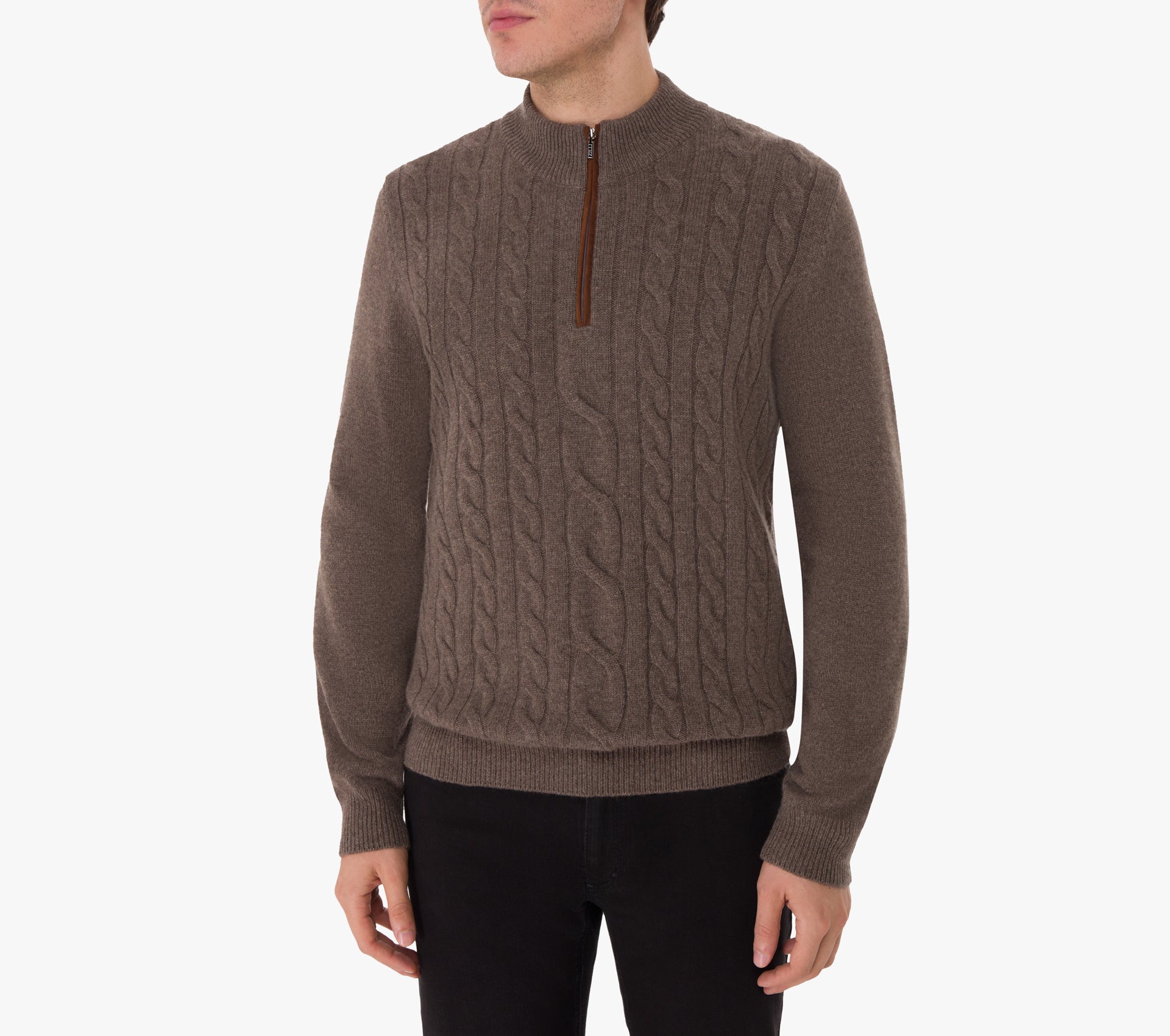 Zipped Mock Neck Sweater with Jacquard Pattern