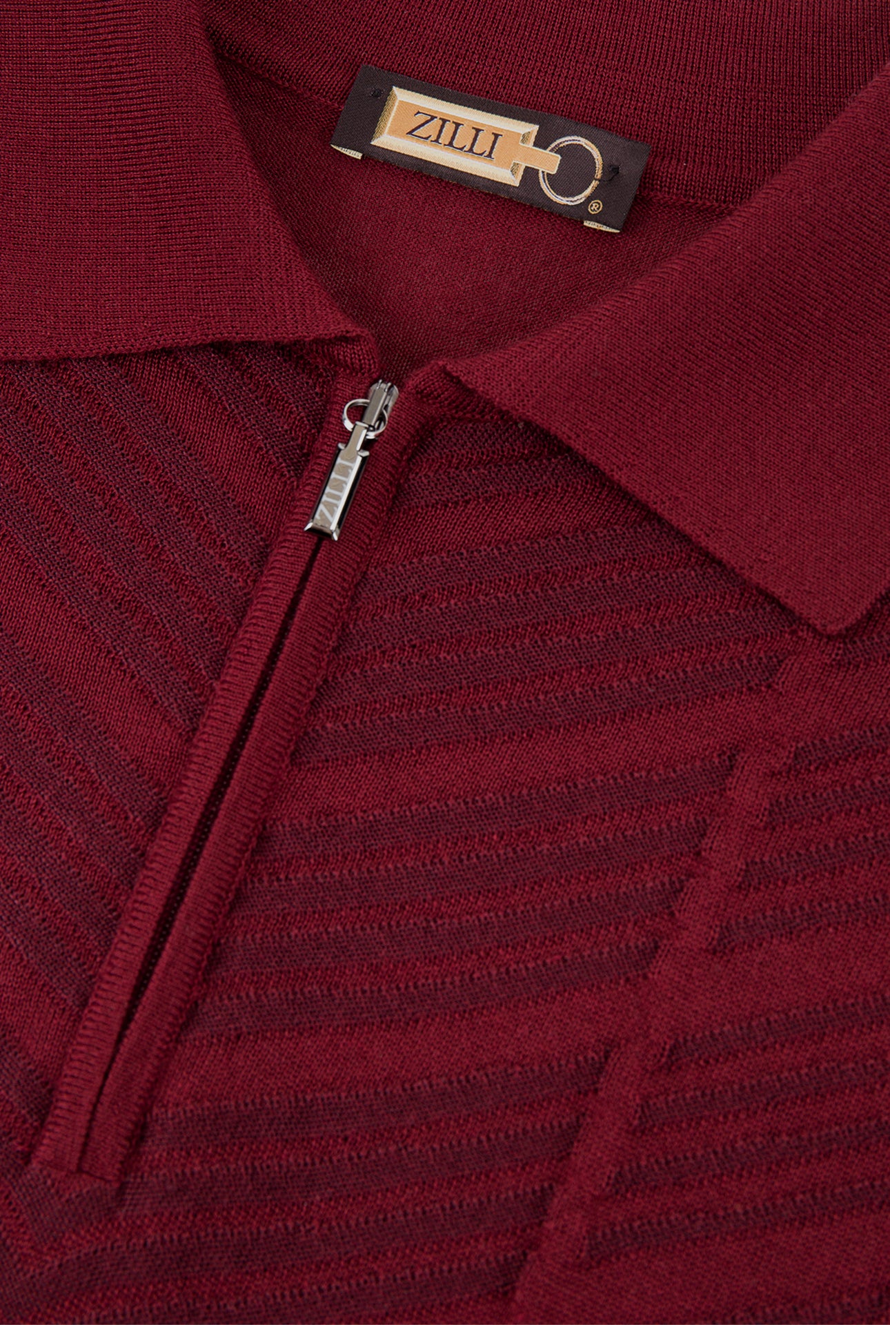 Zipped Polo with Linear Pattern