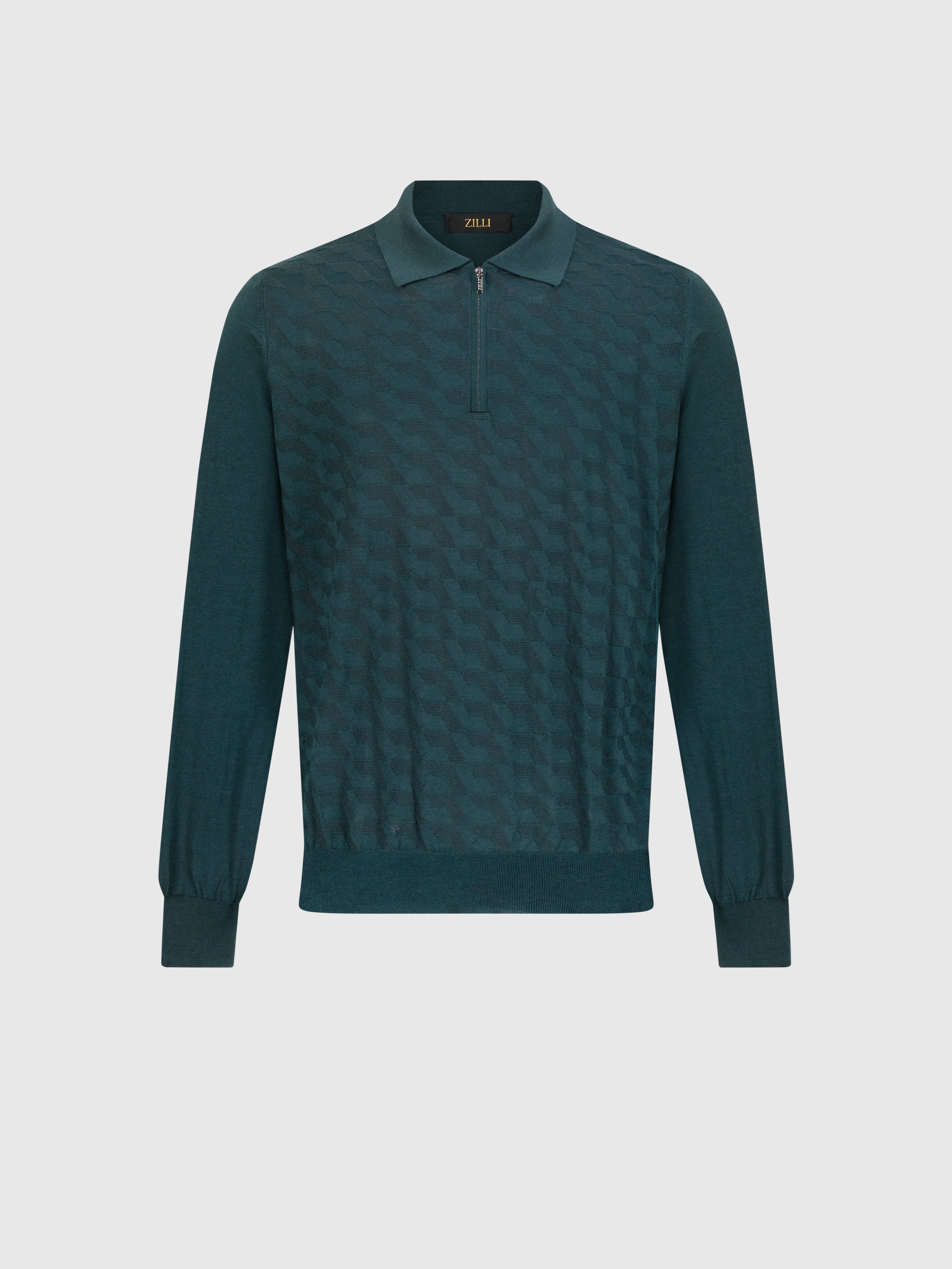 Поло на молнии из кашемира и шелка Темно-зеленый