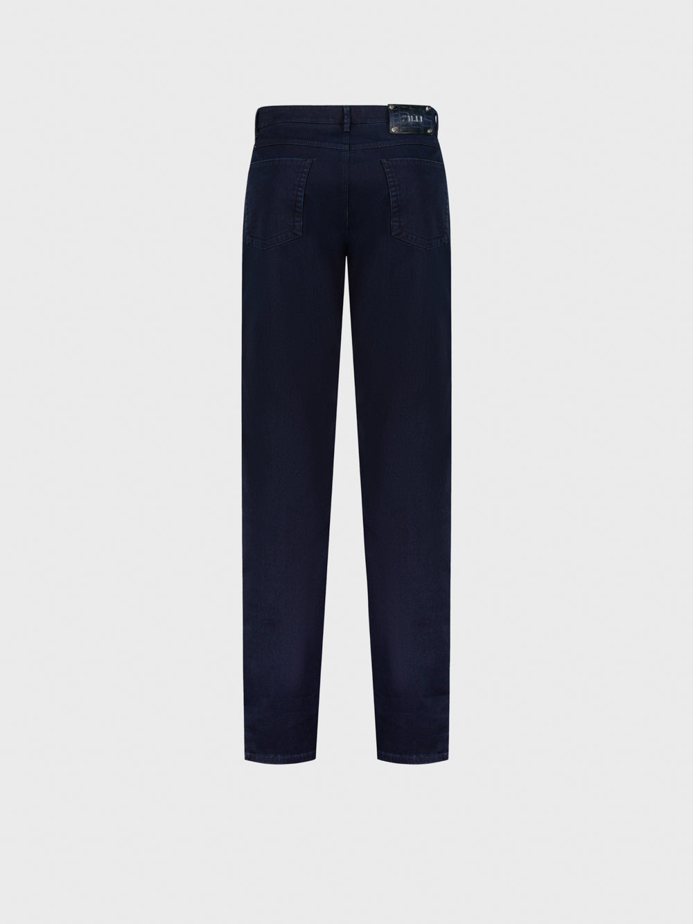 Slim Fit Crocodile-Detailed Denim Cotton Trousers - Blue Navy