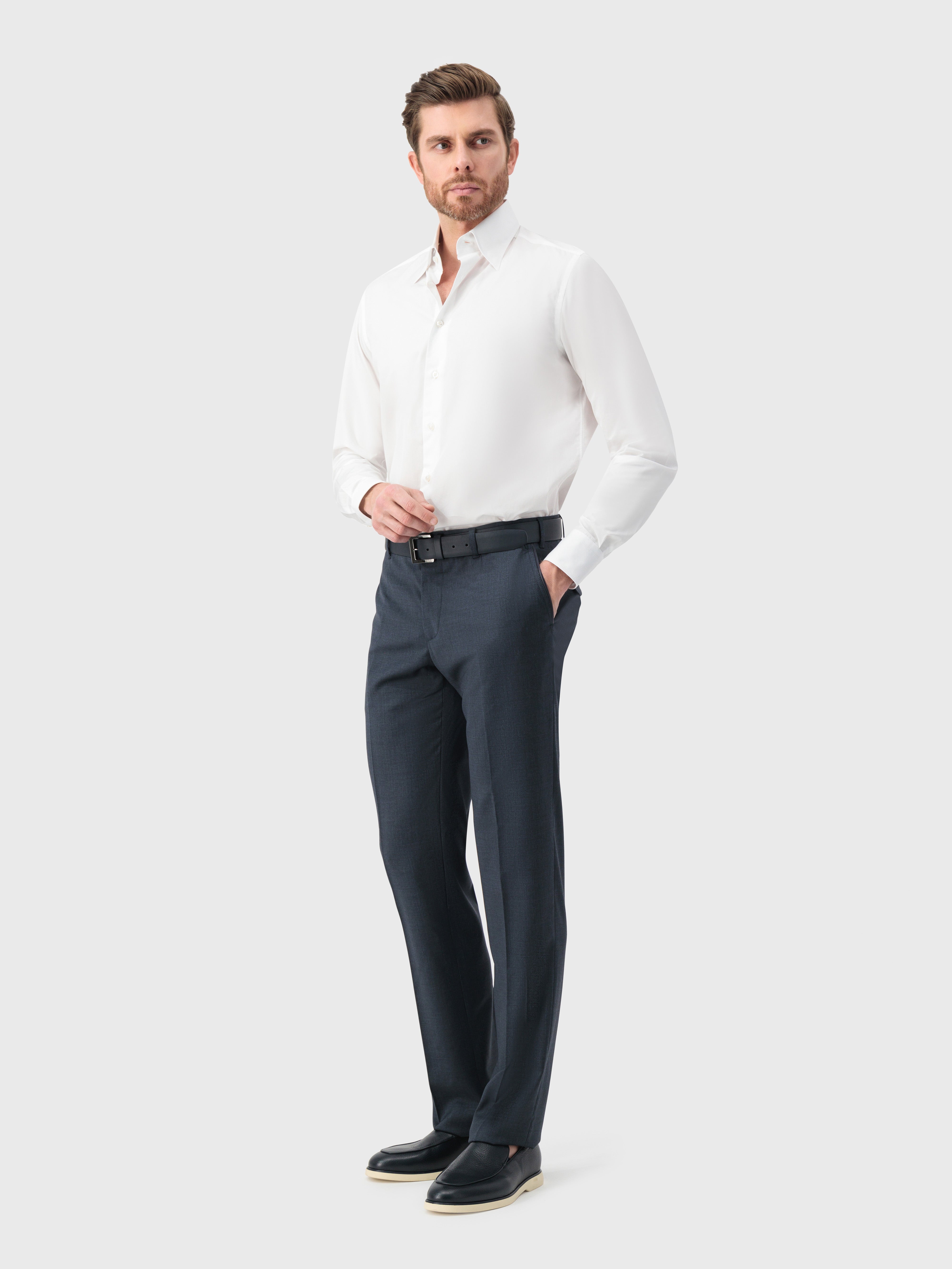 Cotton Shirt with Triple Stitching White