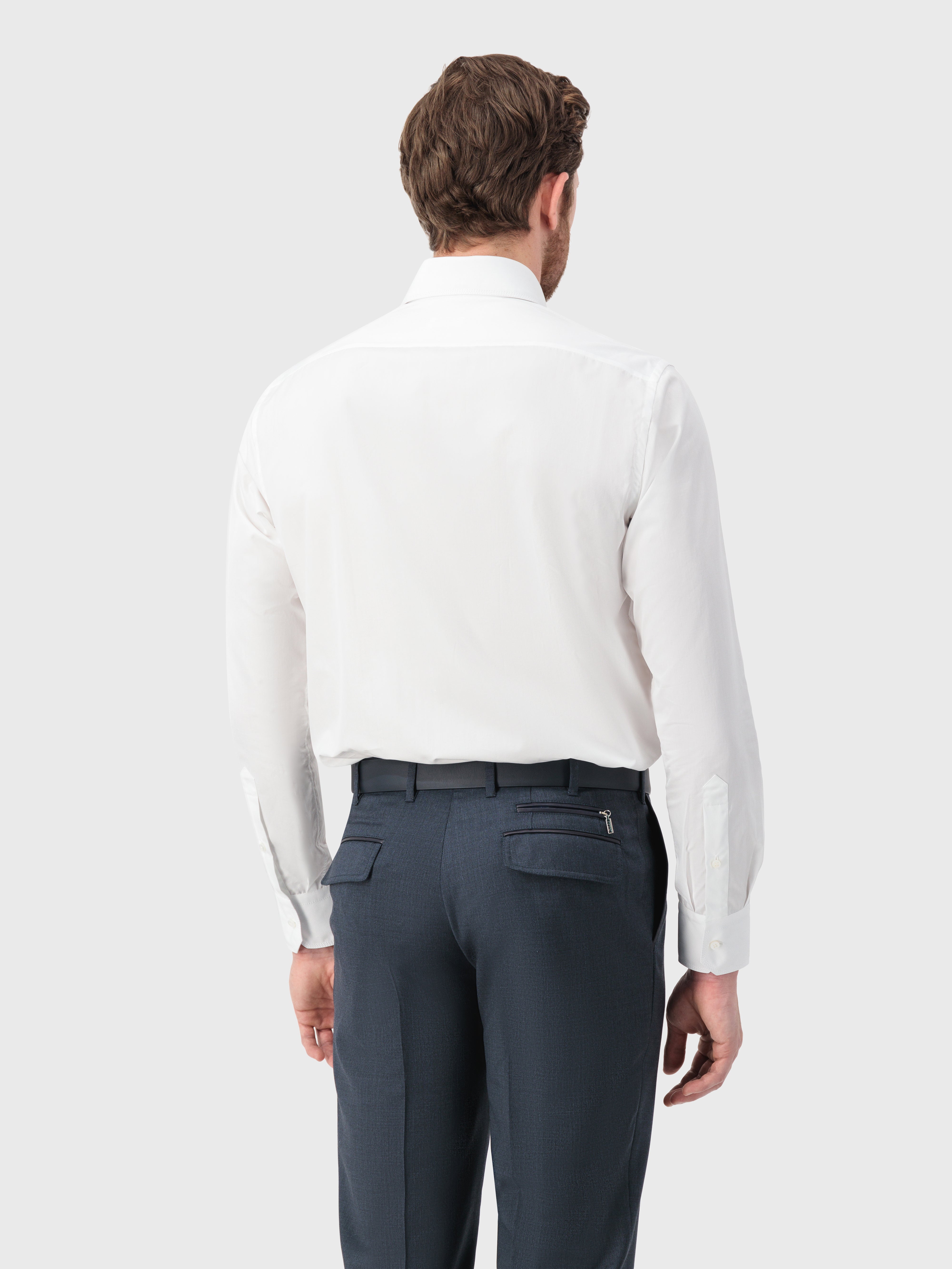 Cotton Shirt with Triple Stitching White