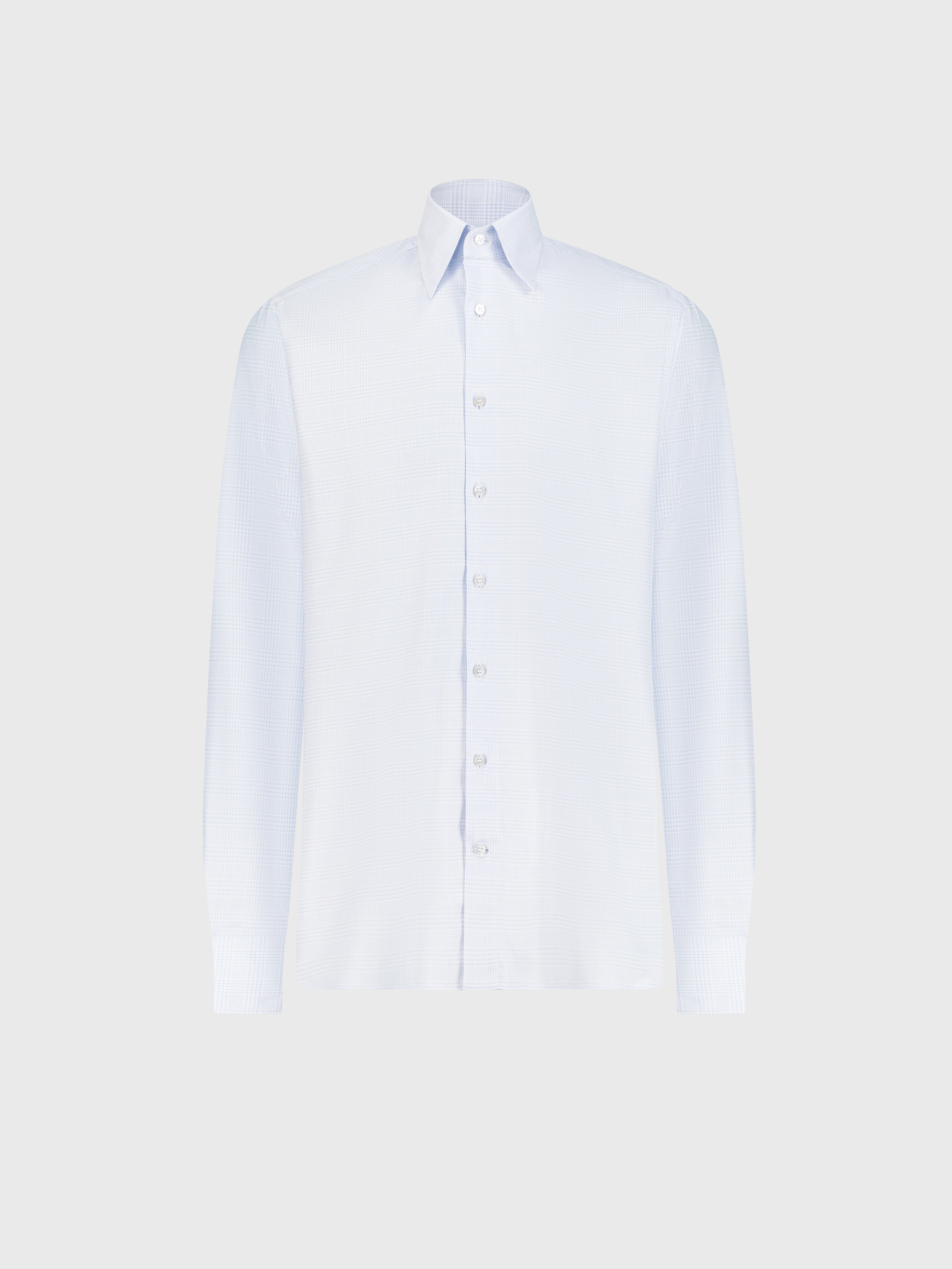Хлопковая рубашка с узором гингем светло-голубая